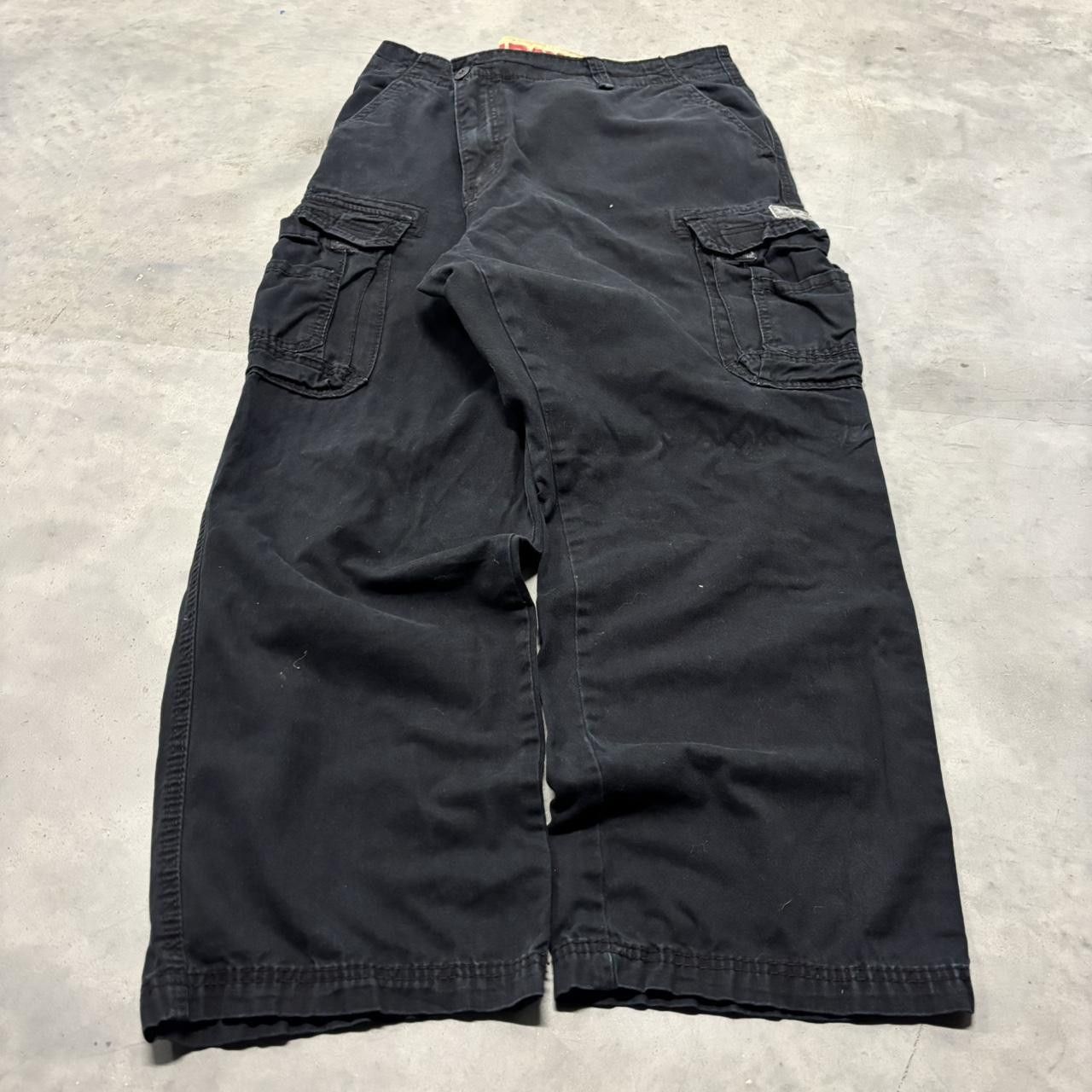 Japanese Brand × Vintage Crazy Vintage Y2K/2000s Super Baggy Solid Black Streetwear Skater Cargo Pants! Size US 44 / EU 60 - 3 Thumbnail