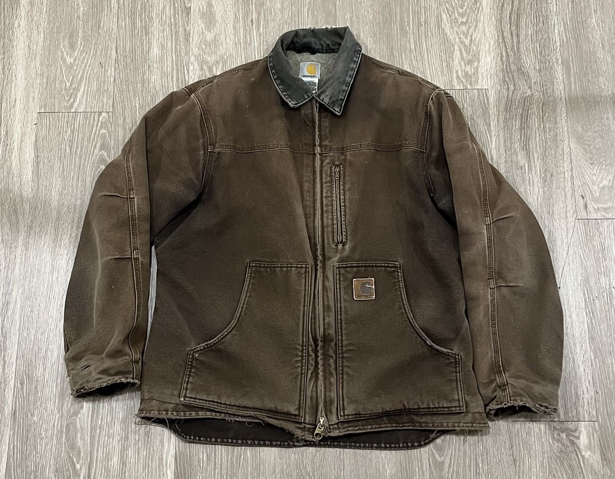 image of Vintage Carhartt Collared Denim Jacket (Brown), Men's (Size Large)