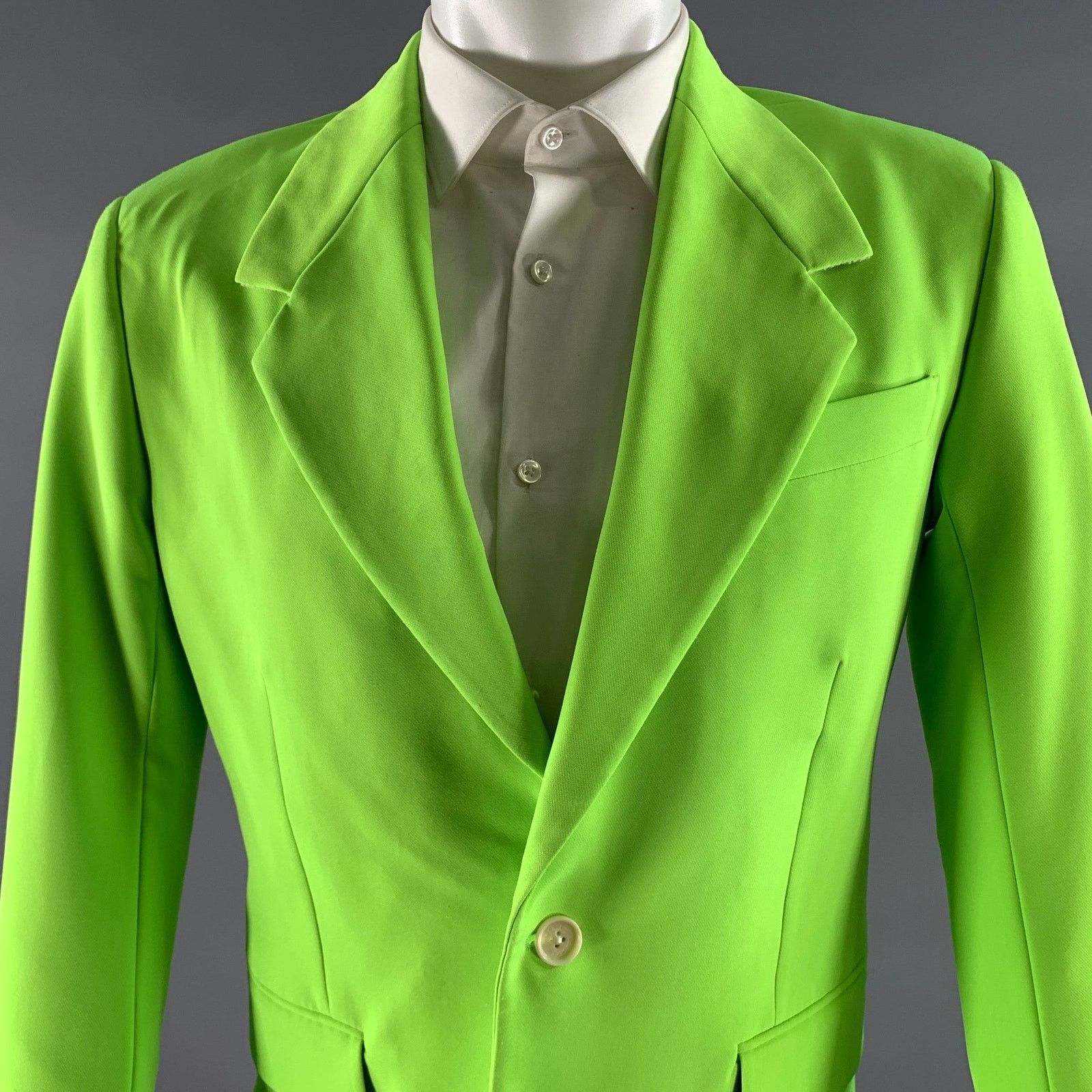 Versace VERSACE 38 Green Neon Polyester Blend Notch Lapel Sport Coat Size 38R - 2 Thumbnail
