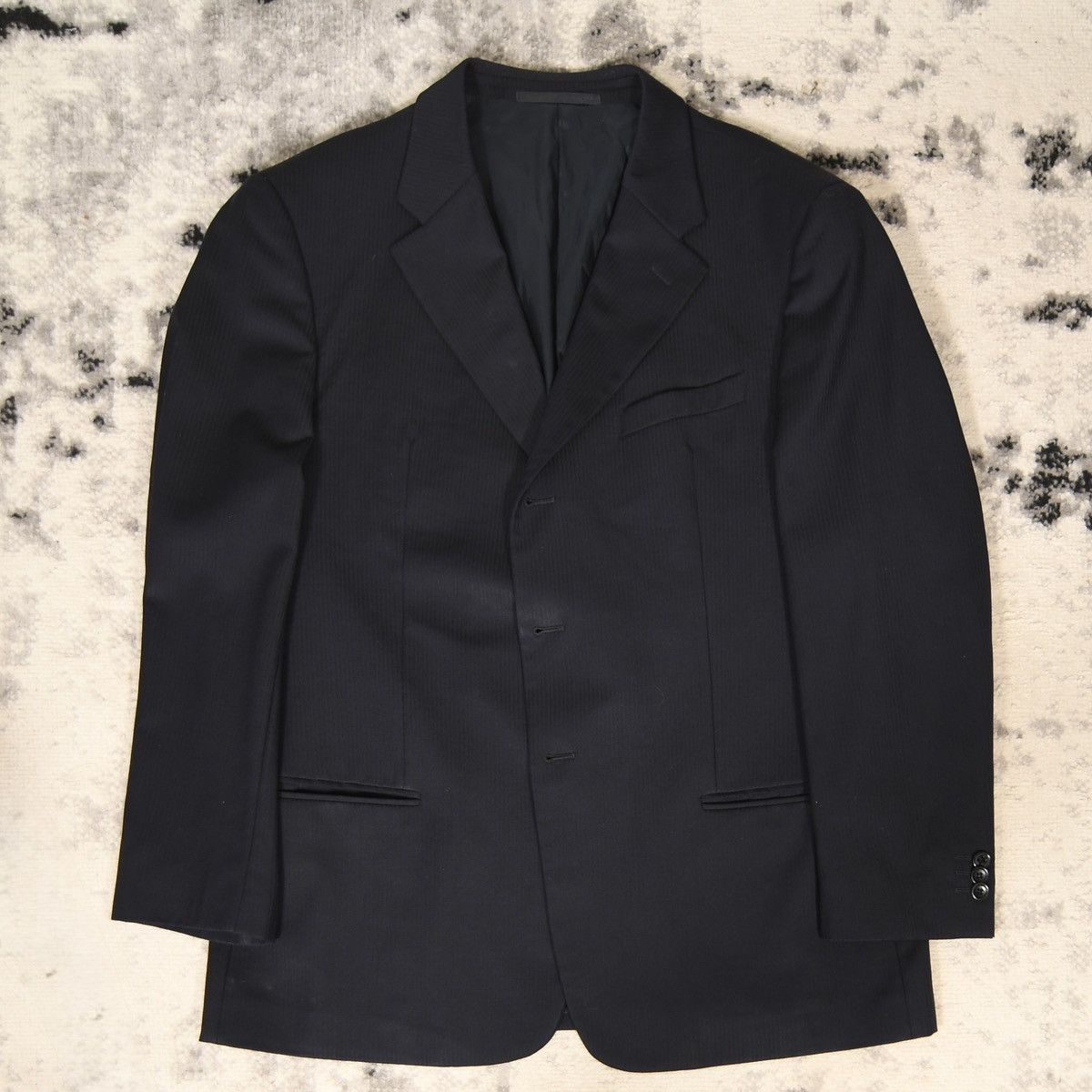 Armani Collezioni Navy Striped Wool Blazer