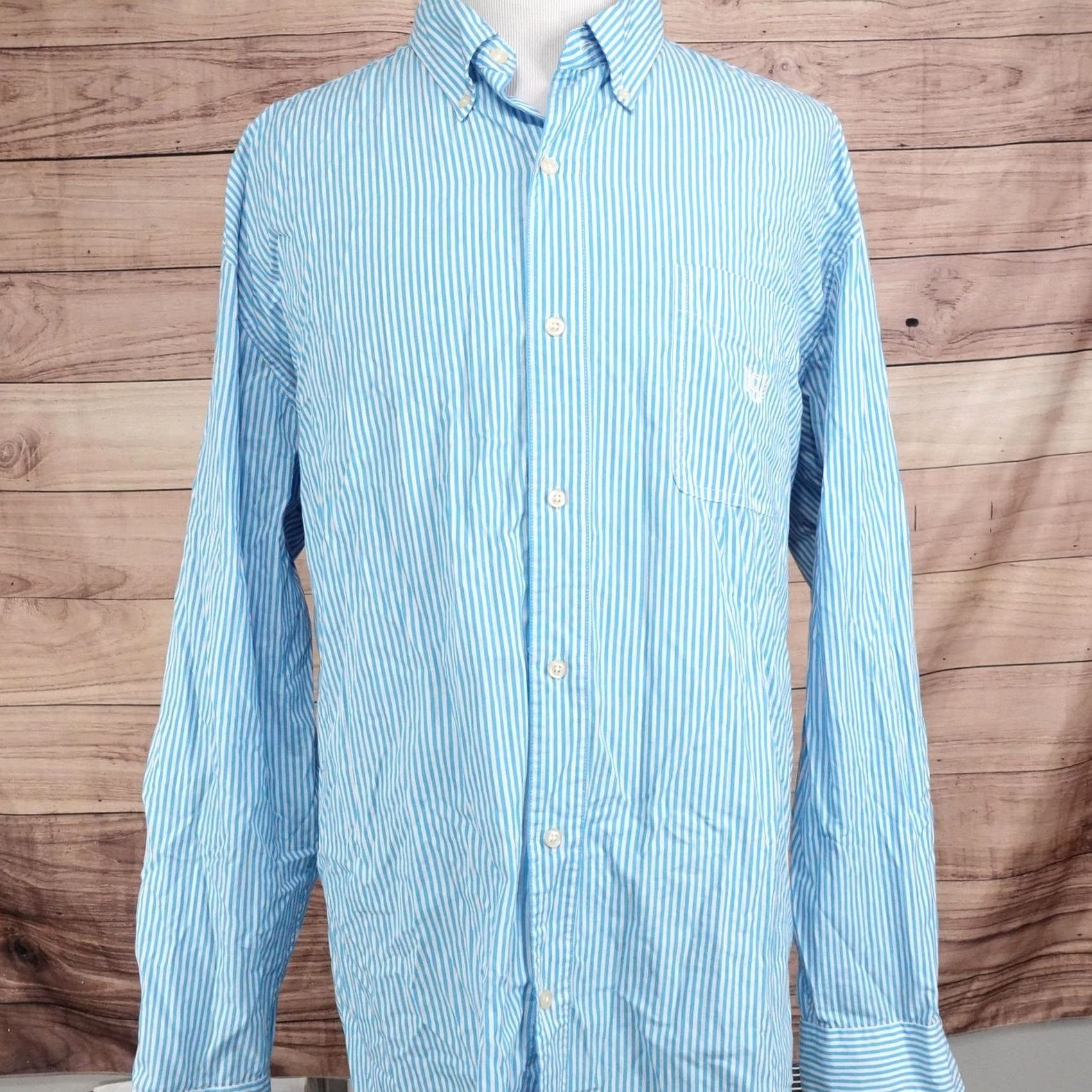 Chaps Chaps Shirt Mens 3XLT Blue Striped Long Sleeve Button-Up Cotton Blend Embroidered Size US XXL / EU 58 / 5 - 3 Thumbnail