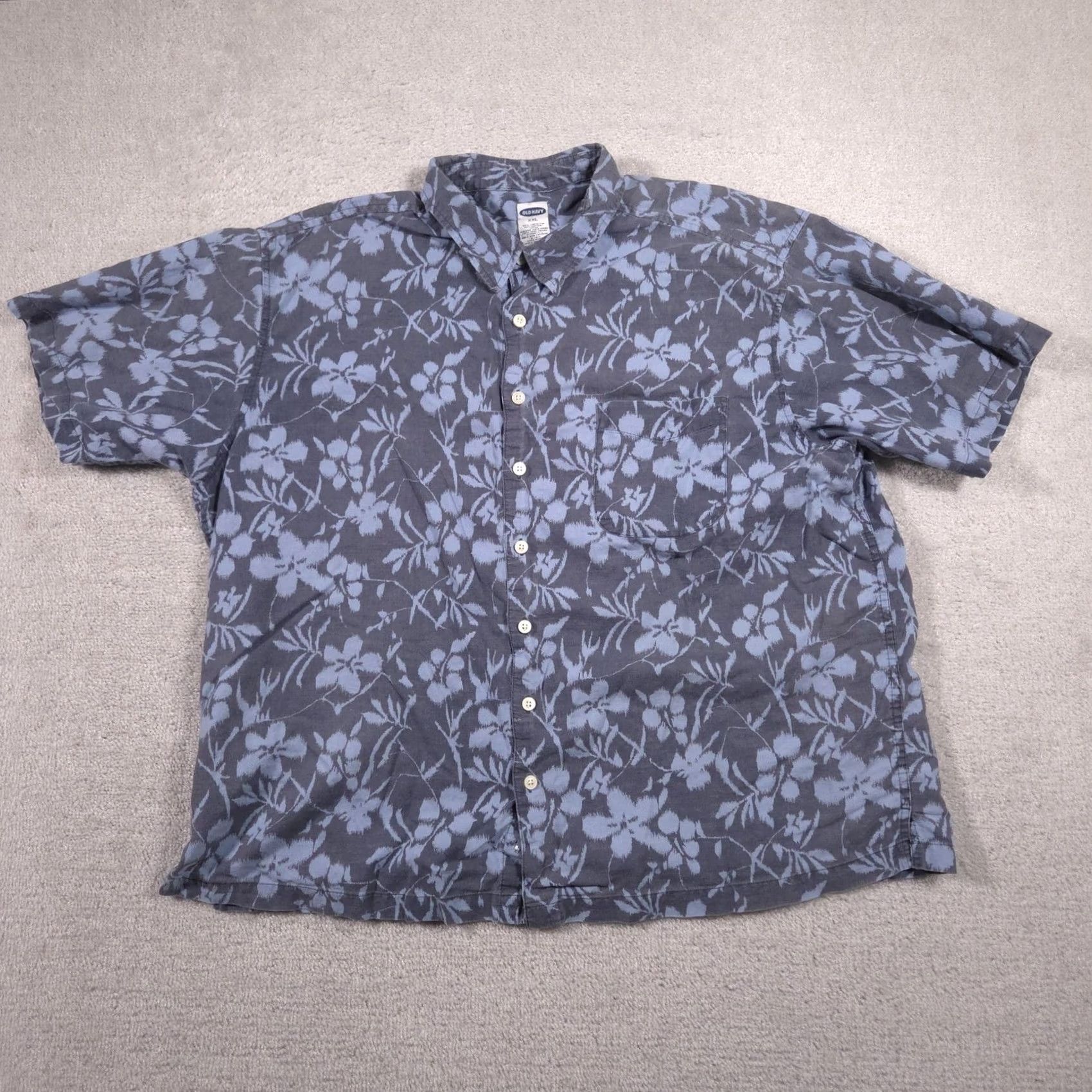 Old Navy Old Navy Shirt Mens 2XL Blue Floral Linen Button Front Short Sleeve Casual Size US XXL / EU 58 / 5 - 2 Thumbnail