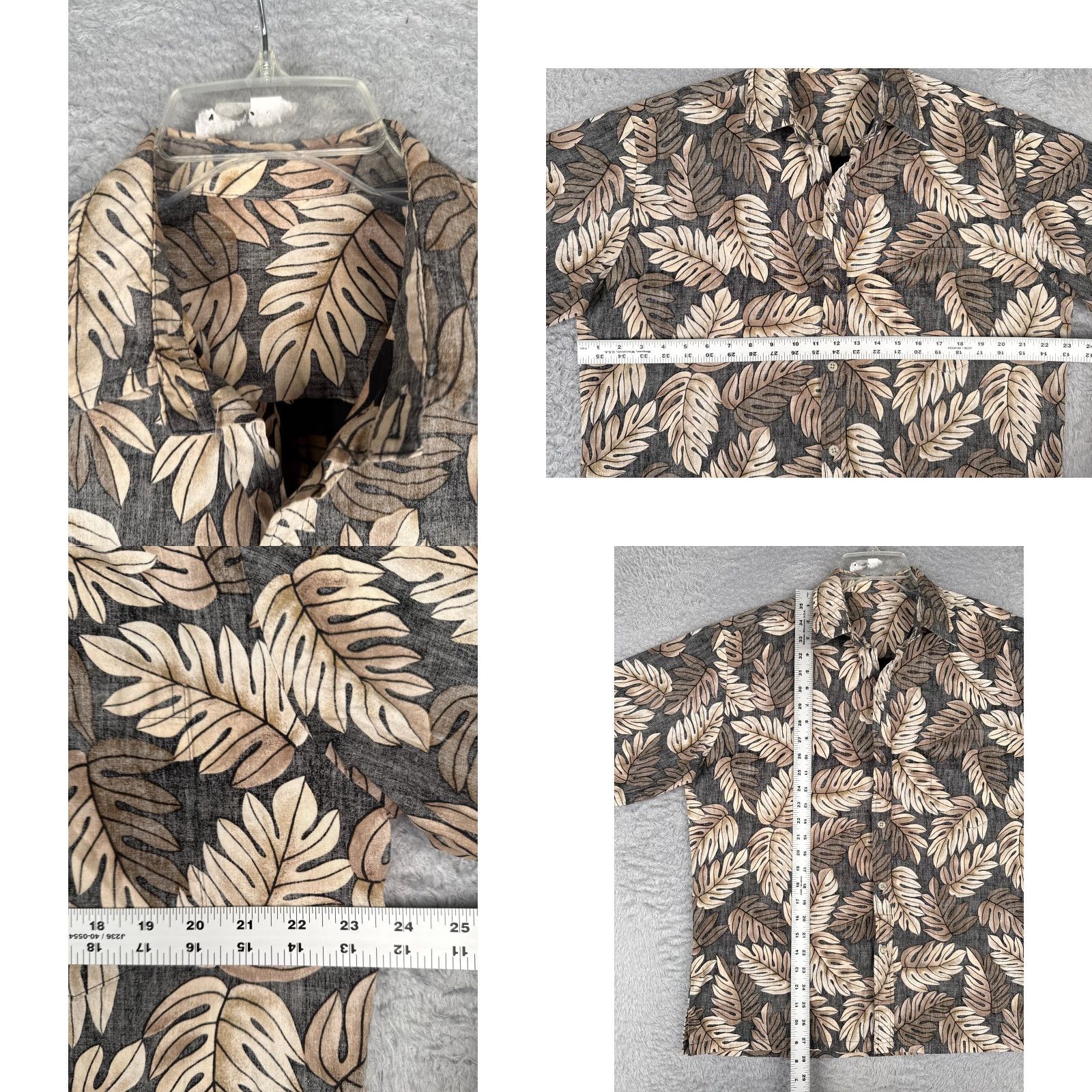 Vintage Hawaiian Shirt Unbranded Button-Up Floral Short Sleeve Gray Beige Adult Large X-Large Rayon Inside Out Size US L / EU 52-54 / 3 - 8 Thumbnail