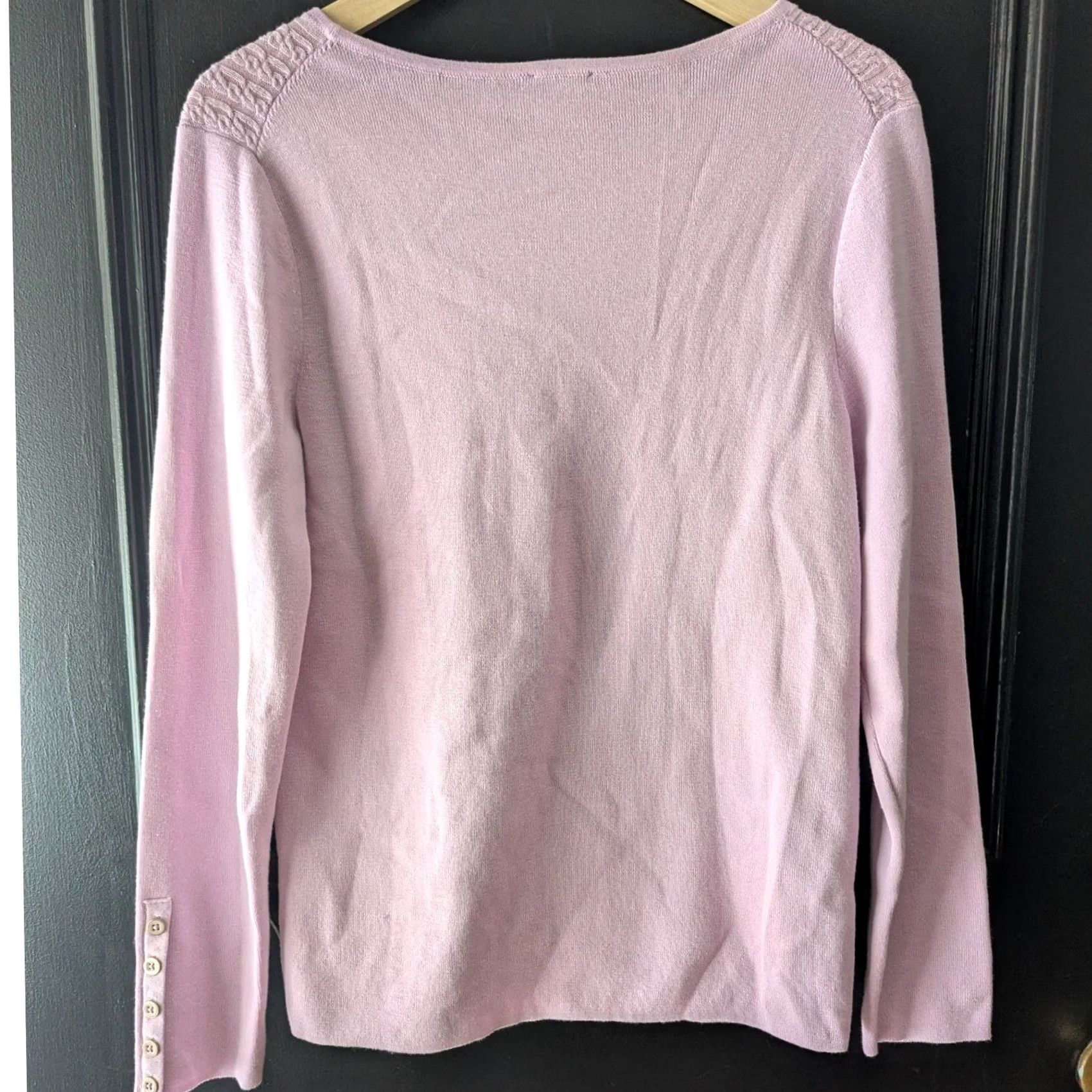 Talbots Talbots Light Pink Cable Knit Sweater Button Cuff Preppy Office Womens Sz L Size L / US 10 / IT 46 - 3 Thumbnail