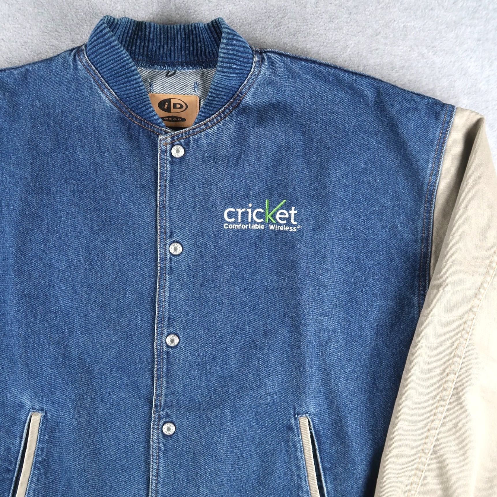 Denime VINTAGE 90s Cricket Denim Bomber Jacket Mens L Blue Canada 100% authenticity guarantee(Size L) Size US L / EU 52-54 / 3 - 3 Thumbnail