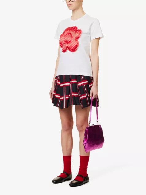 Comme des Garcons Girl o1mle0824 Floral Applique T-Shirt in White & Red Size M / US 6-8 / IT 42-44 - 2 Thumbnail