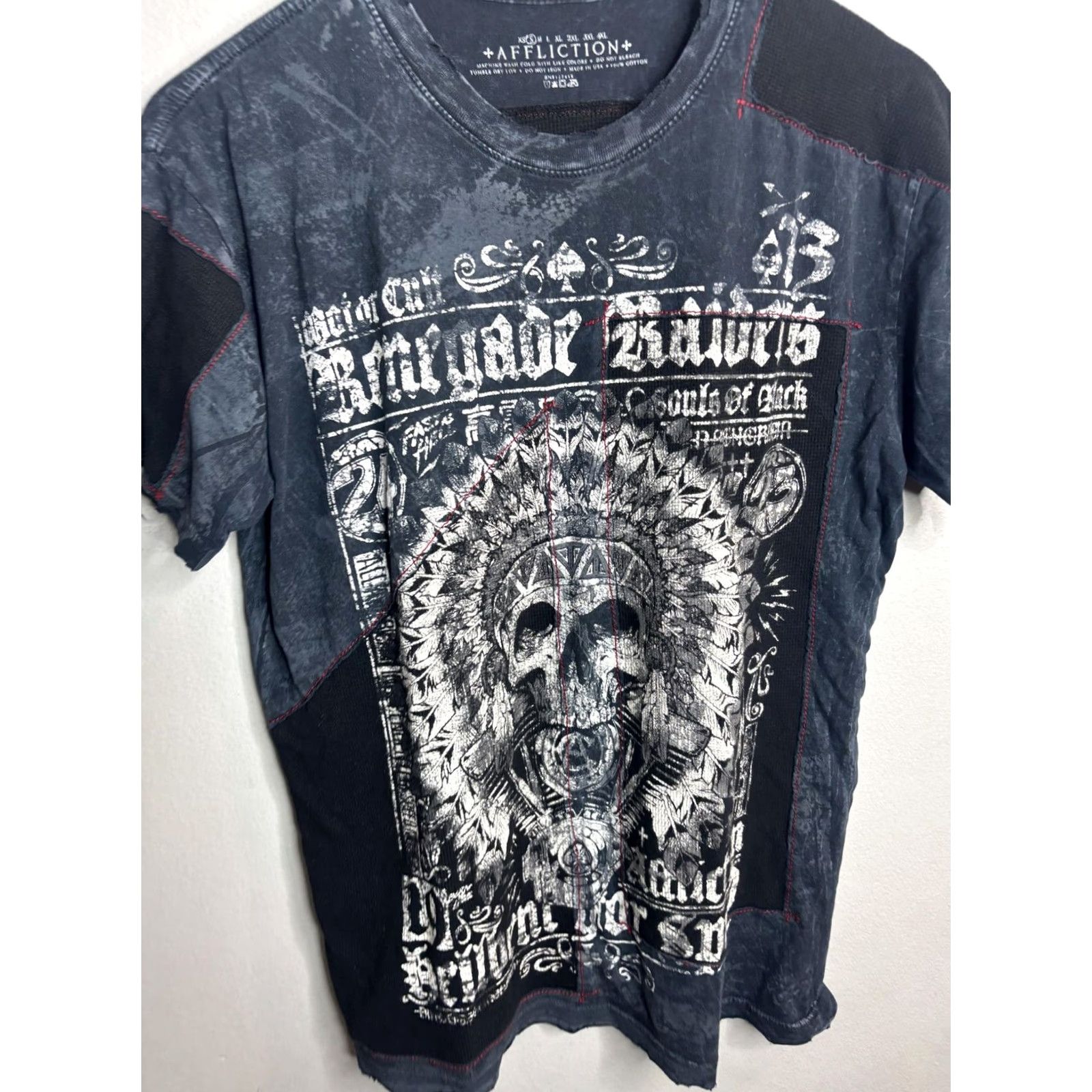 Affliction Affliction Shirt Mens M Black Skull Feather Graphic Distressed Biker Tee Size US M / EU 48-50 / 2 - 2 Thumbnail