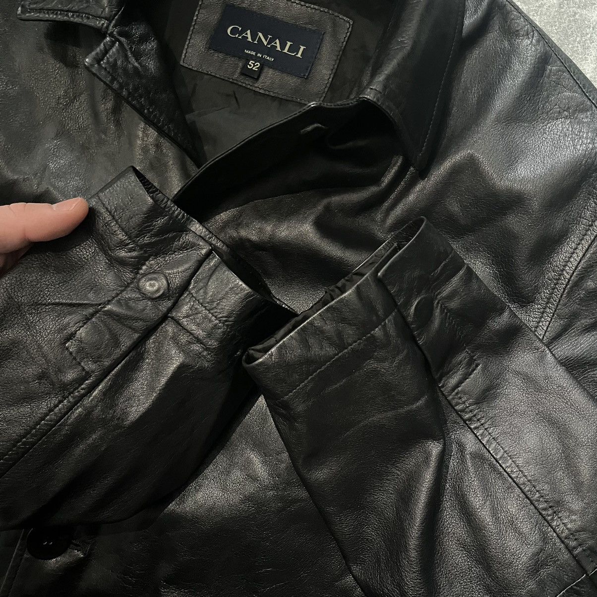 Canali Canali Leather Jackat Black Button Up Size US L / EU 52-54 / 3 - 9 Thumbnail