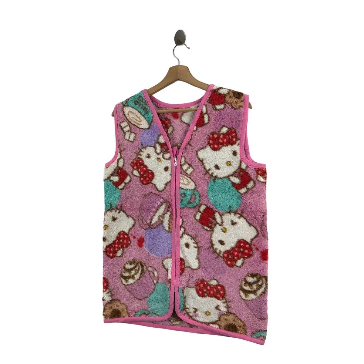 Vintage Vtg HELLO KITTY SANRIO Cartoon Anime Pink Fleece Vest Zipper Size M / US 6-8 / IT 42-44 - 2 Thumbnail