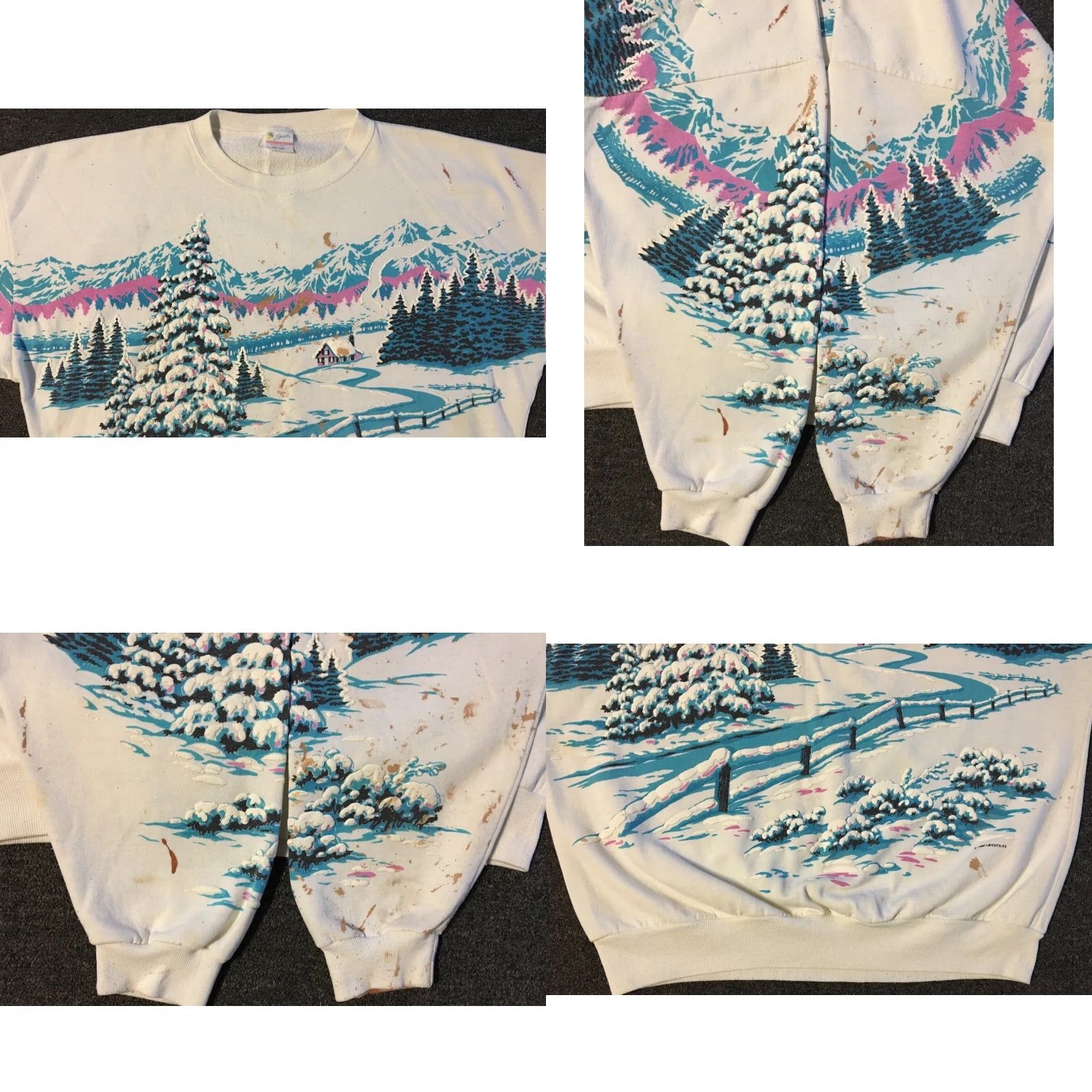 Vintage VINTAGE 90s Snow Mountain Faded Distressed AOP Puff Print Boxy Fit Sweatshirt White M Hoodie Mens US All Over Print Snowboard Grunge Ski Art Size US M / EU 48-50 / 2 - 8 Thumbnail