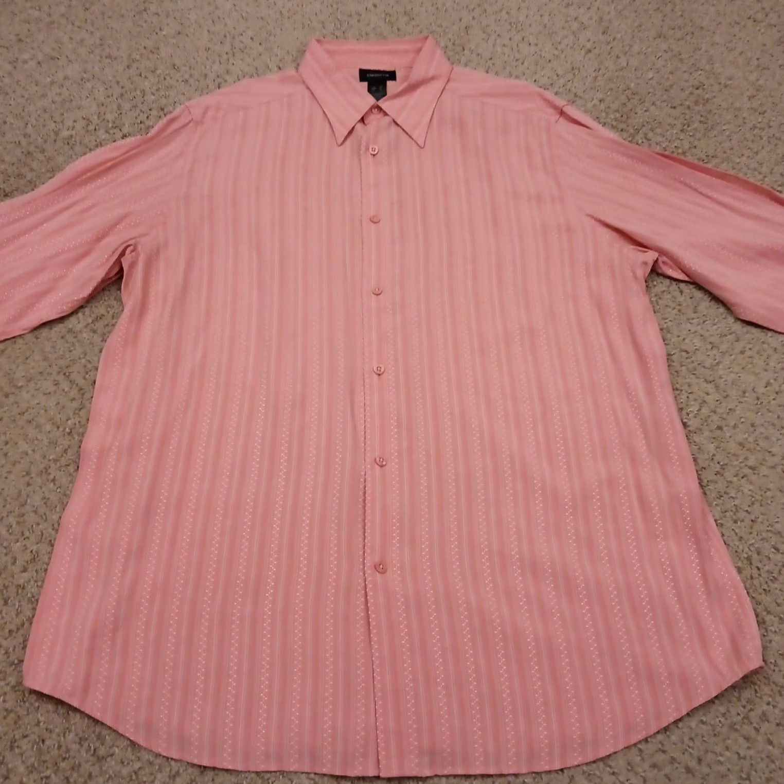 Liz Claiborne Claiborne Shirt Mens XL Pink Geometric Long Sleeve Button Up Polyester Blend Size US XL / EU 56 / 4 - 5 Thumbnail
