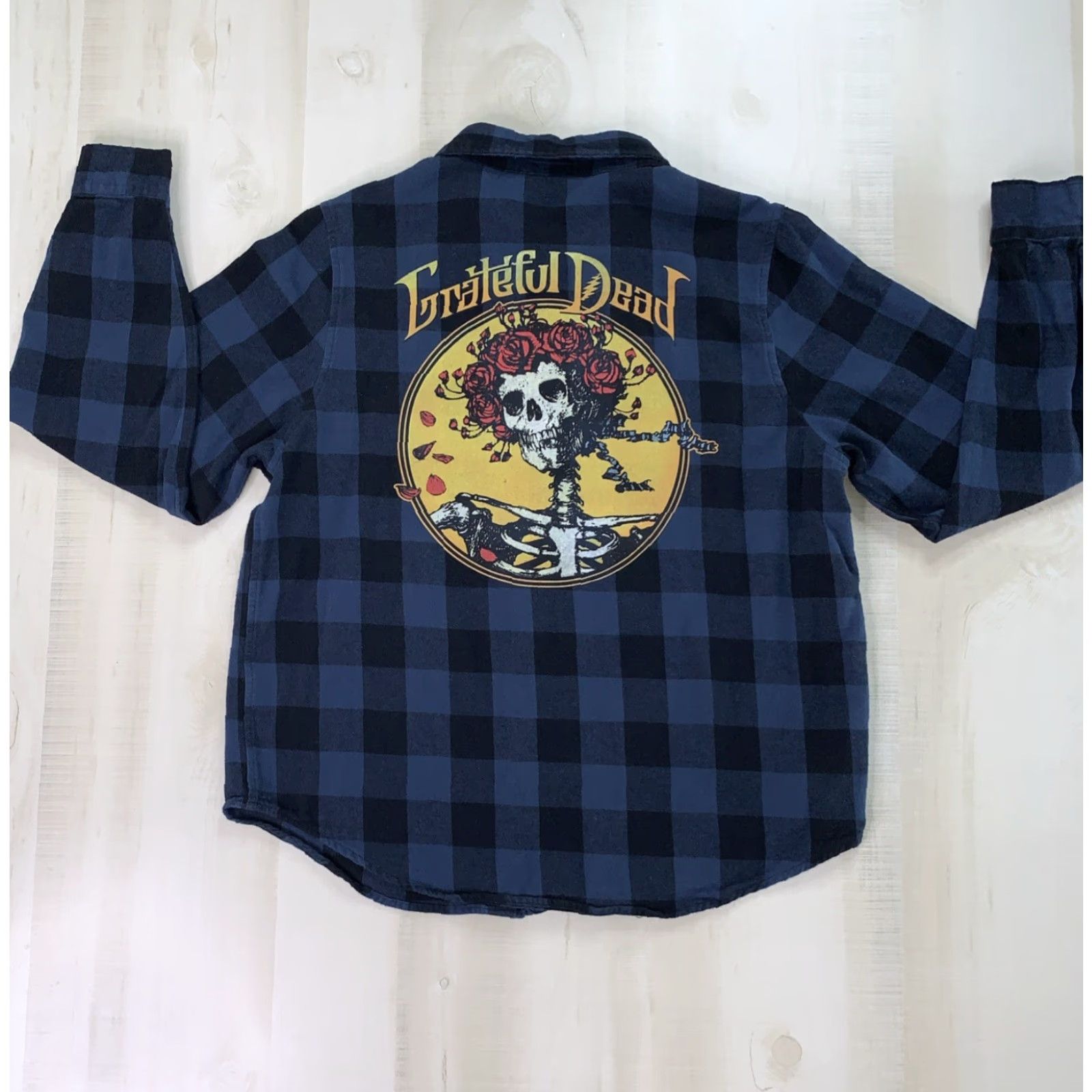 Vintage Grateful Dead Shirt Womens Small Blue Check Plaid Flannel Button-Up Casual Sleeve Long Sleeve Collared Cotton Blend 80s 90s Rock Classic Graphic Print Size S / US 4 / IT 40 - 6 Thumbnail