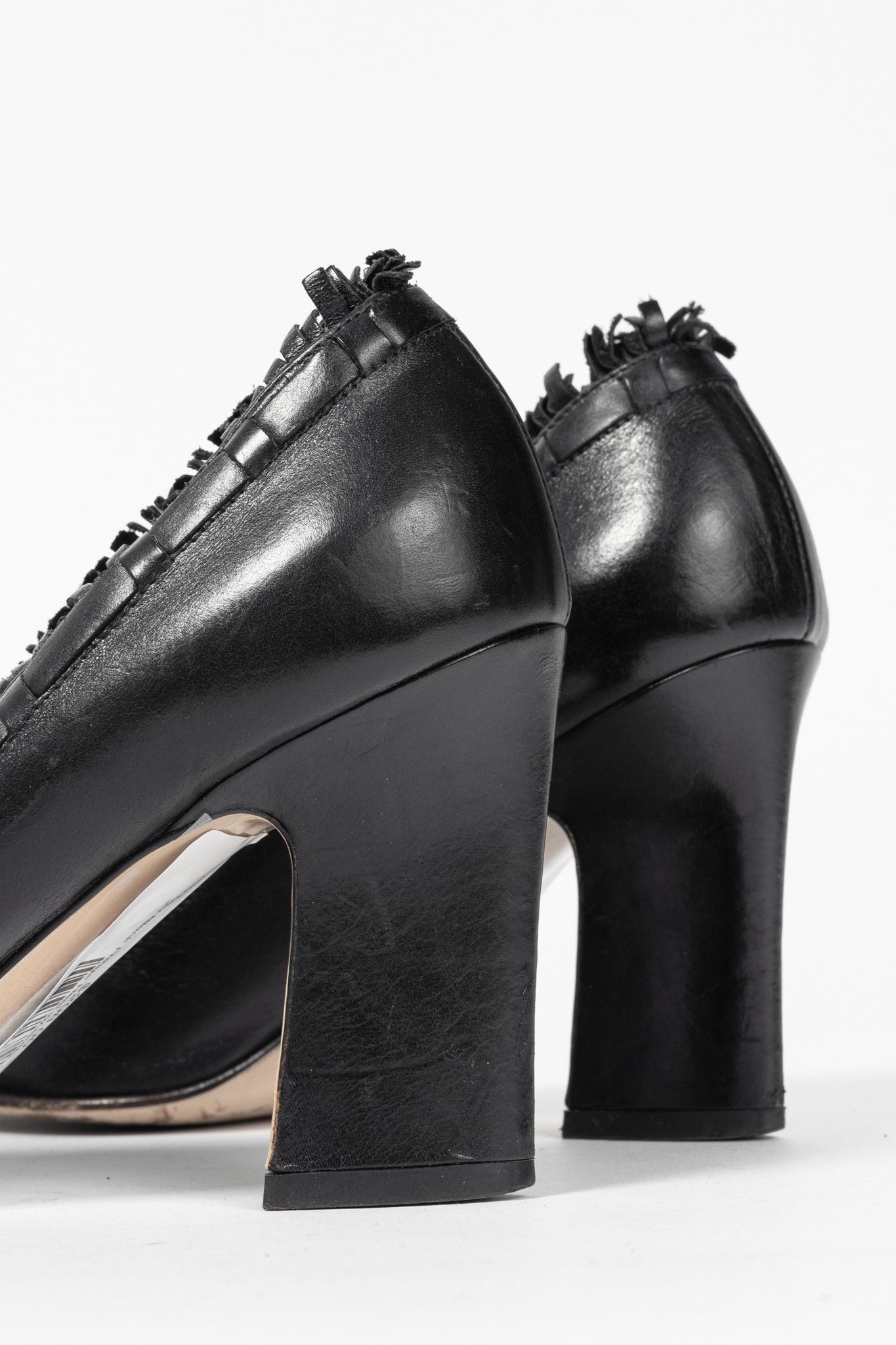 Miu Miu Miu Miu Black Leather Fringe-Trim Studded Bow Heels Size US 6 / IT 36 - 7 Thumbnail