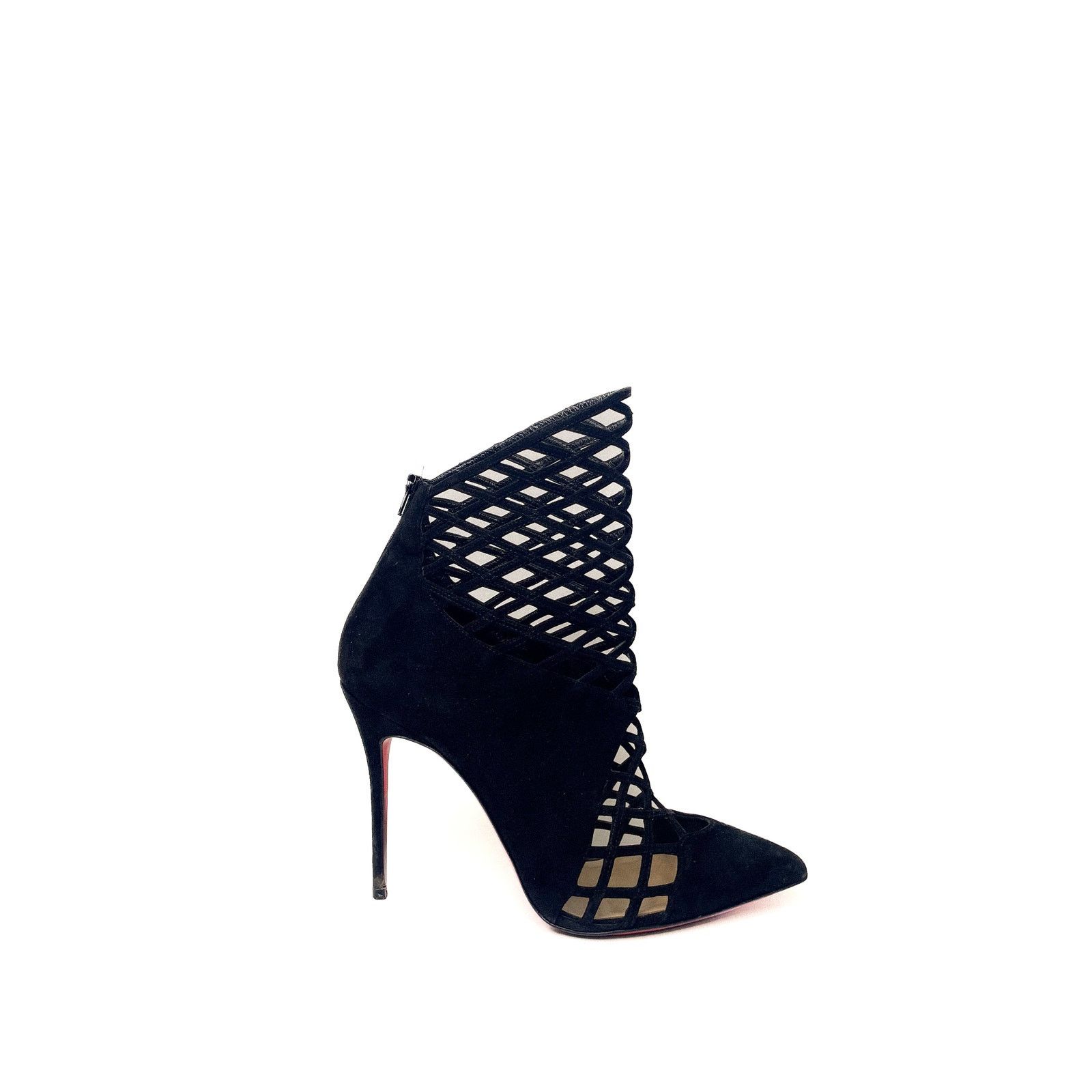 Christian Louboutin Black Suede Bouglione Cage Ankle Boots, Stiletto Heels Size US 9 / IT 39 - 1 Thumbnail