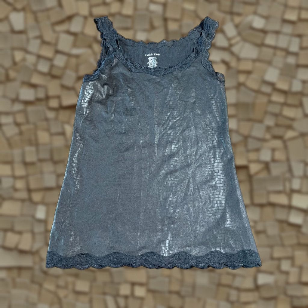 Calvin Klein Calvin Klein Tank Top Womens Small Black Lace Snakeskin Sleeveless Scoop Neck Casual Modern 90s? Size S / US 4 / IT 40 - 1 Thumbnail