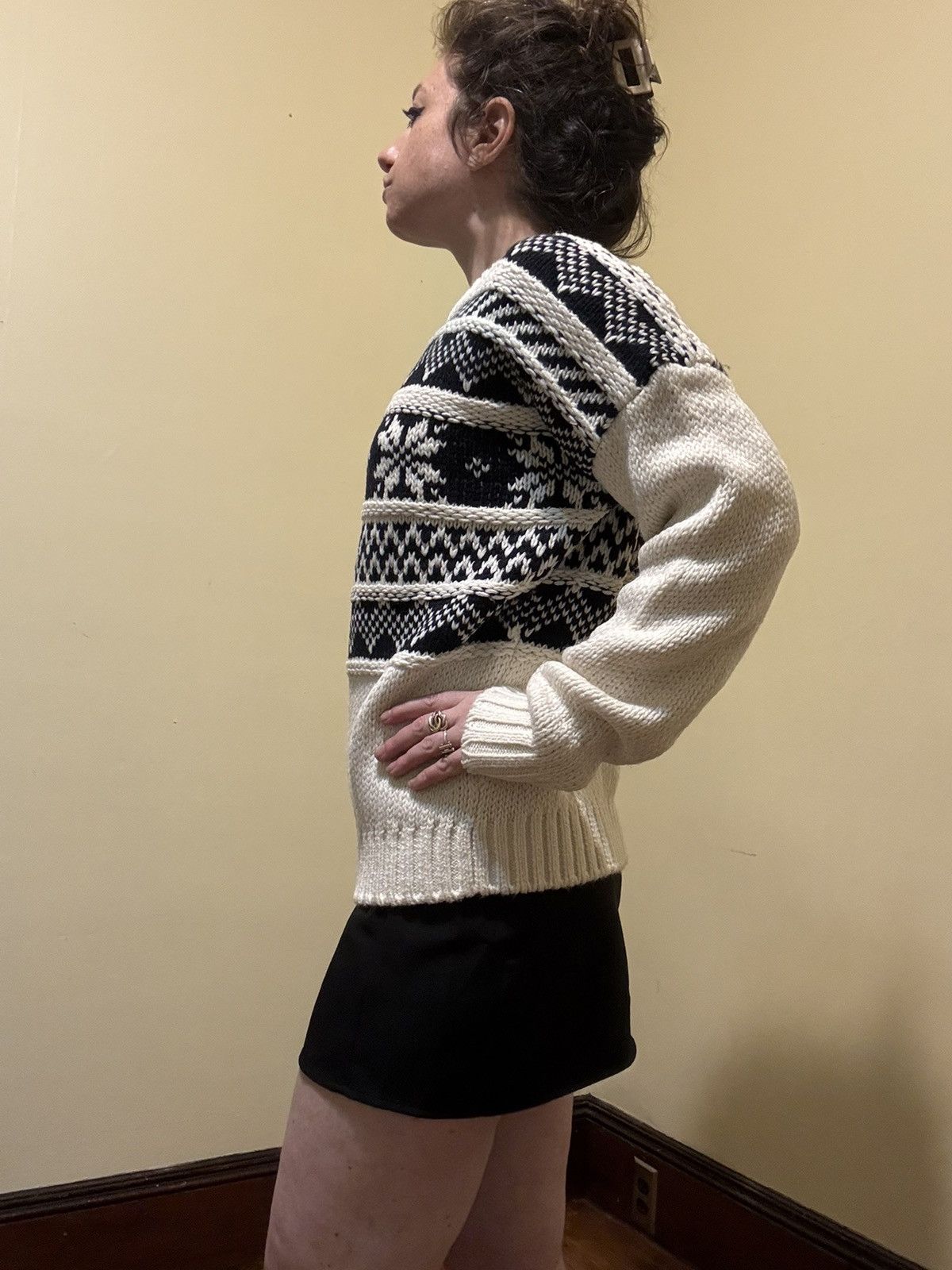 Maje Maje Black/White Wool Blend Fair Isle H18MOCKOON ECRU Size M / US 6-8 / IT 42-44 - 10 Thumbnail