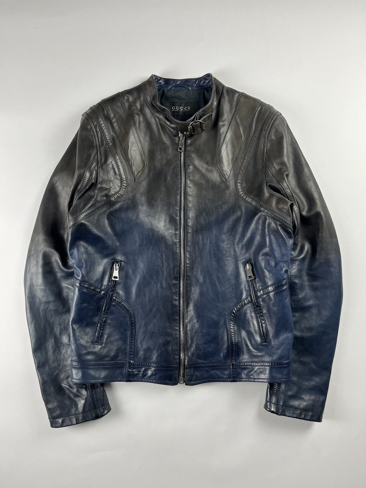 Gucci blue leather jacket deals