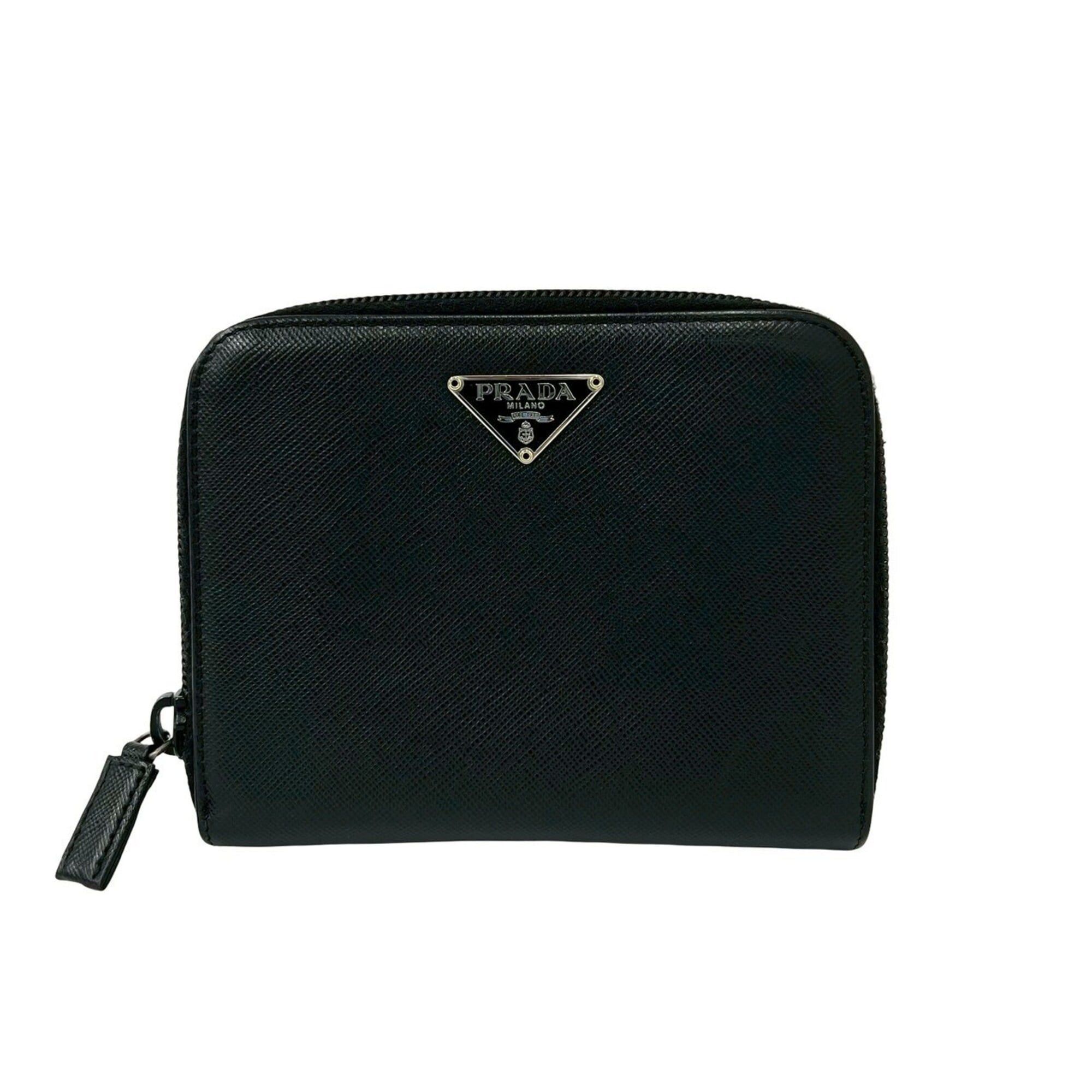 Prada PRADA Triangle Logo Plate Hardware Saffiano Leather Bi-fold Mini Wallet Black 59666 Size ONE SIZE - 1 Thumbnail