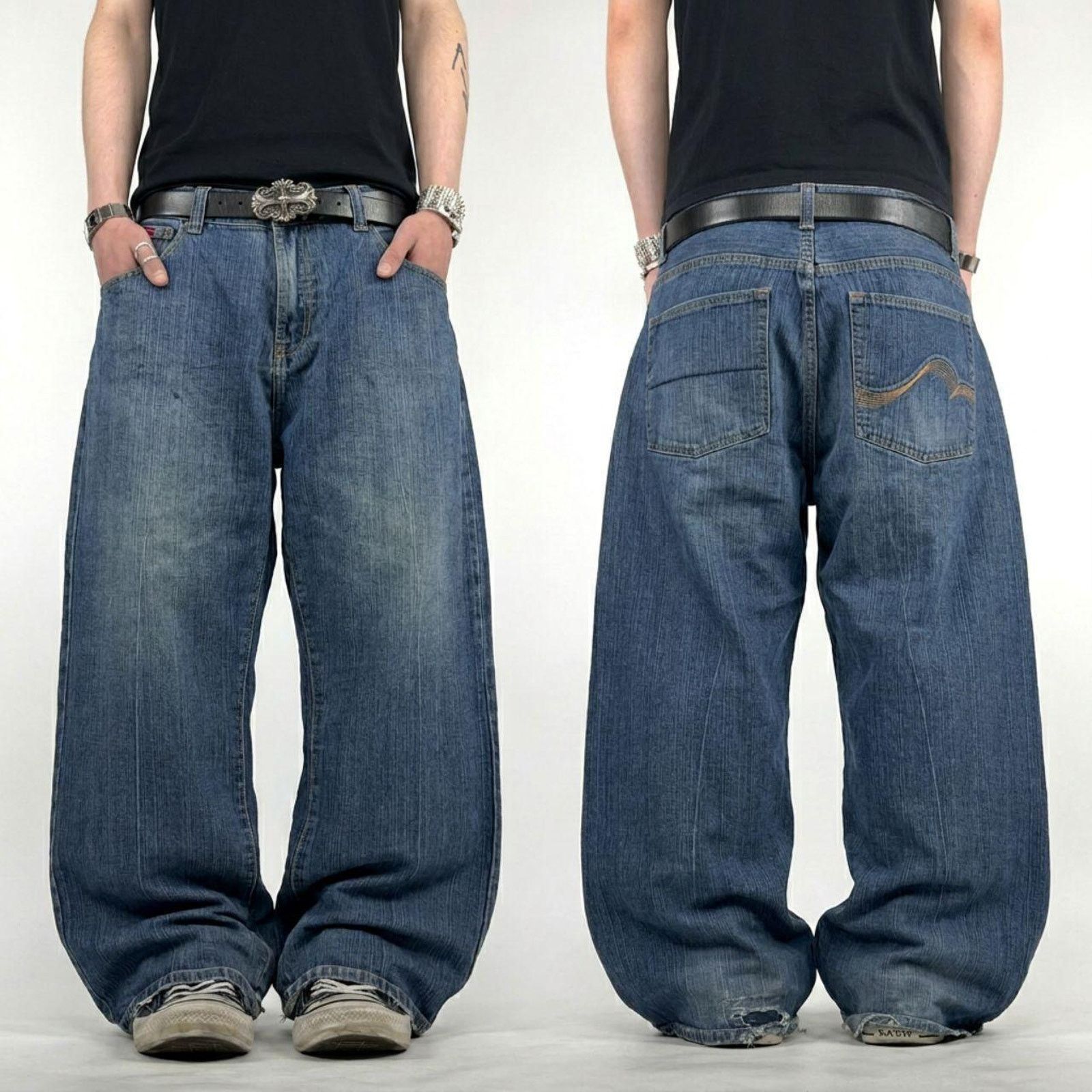 Vintage embroidered y2k skater baggy wide leg archive jeans