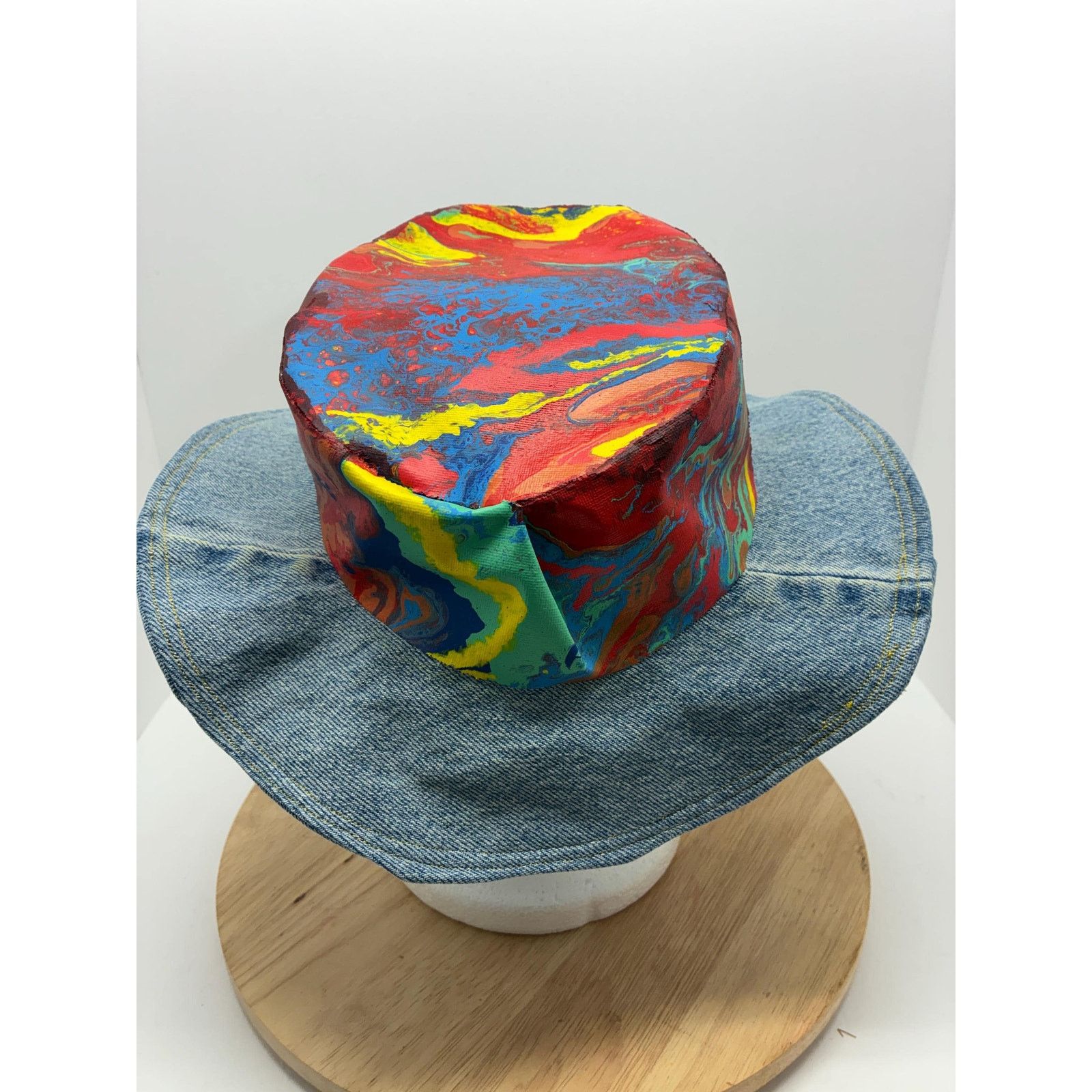 Other Hand Painted Abstract Hat – Size Small – Upcycled Denim Brim Size ONE SIZE - 6 Thumbnail