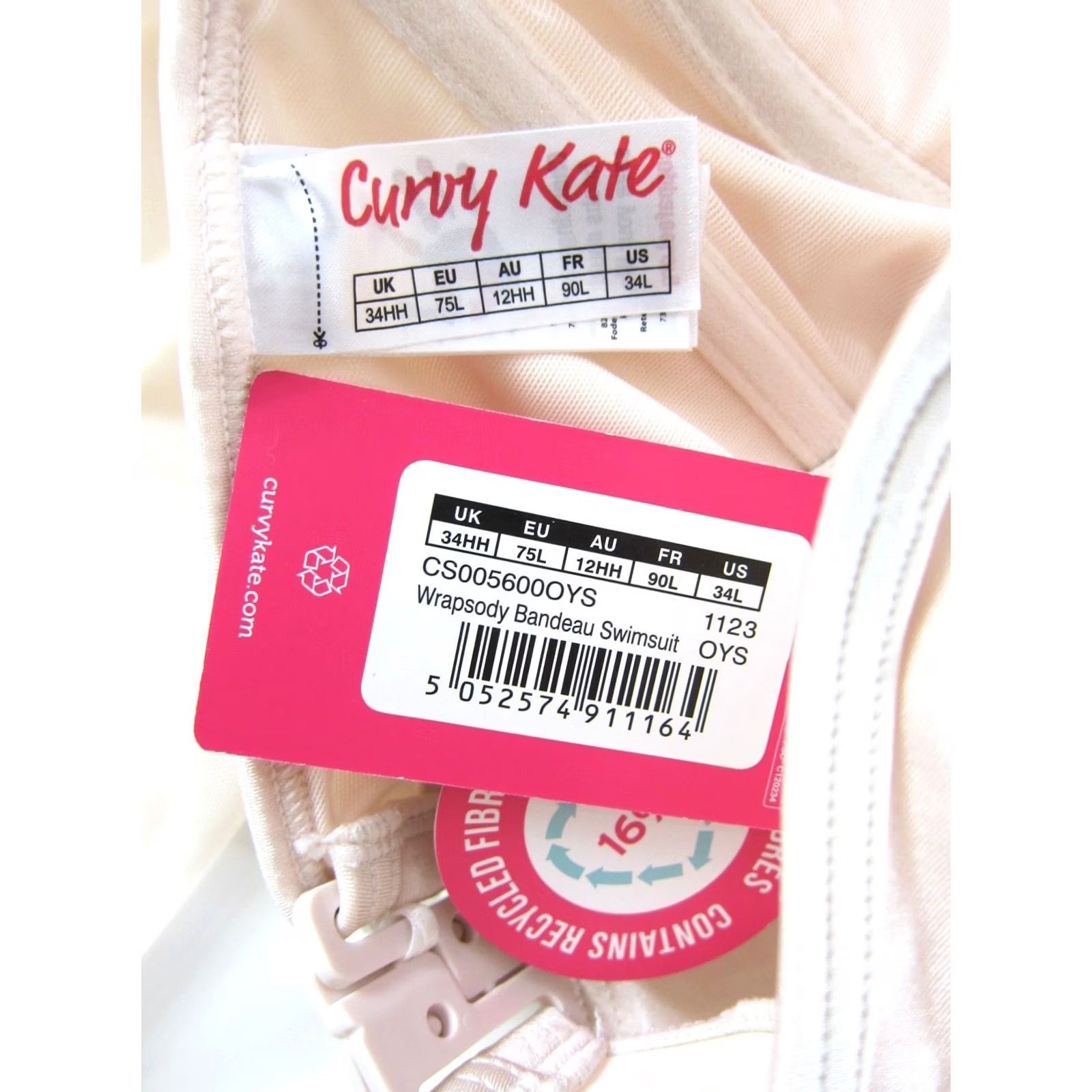 Vintage Curvy Kate Wrapsody Bandeau Strapless Multiway Swimsuit Oyster Cream US 34L Women Size ONE SIZE - 2 Thumbnail
