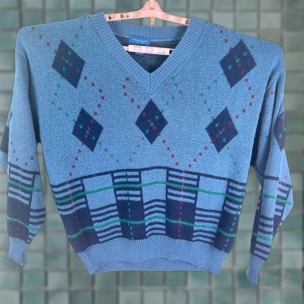 Vintage VINTAGE TownCraft V Neck Acrylic Sweater Mens Size L Blue Geometric Size US L / EU 52-54 / 3 - 1 Thumbnail