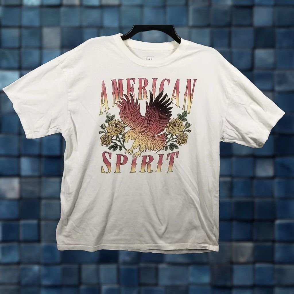 Vintage Cleo + Wolf Women's Medium White Short Sleeve Graphic Tee American Spirit Eagle Size M / US 6-8 / IT 42-44 - 1 Thumbnail