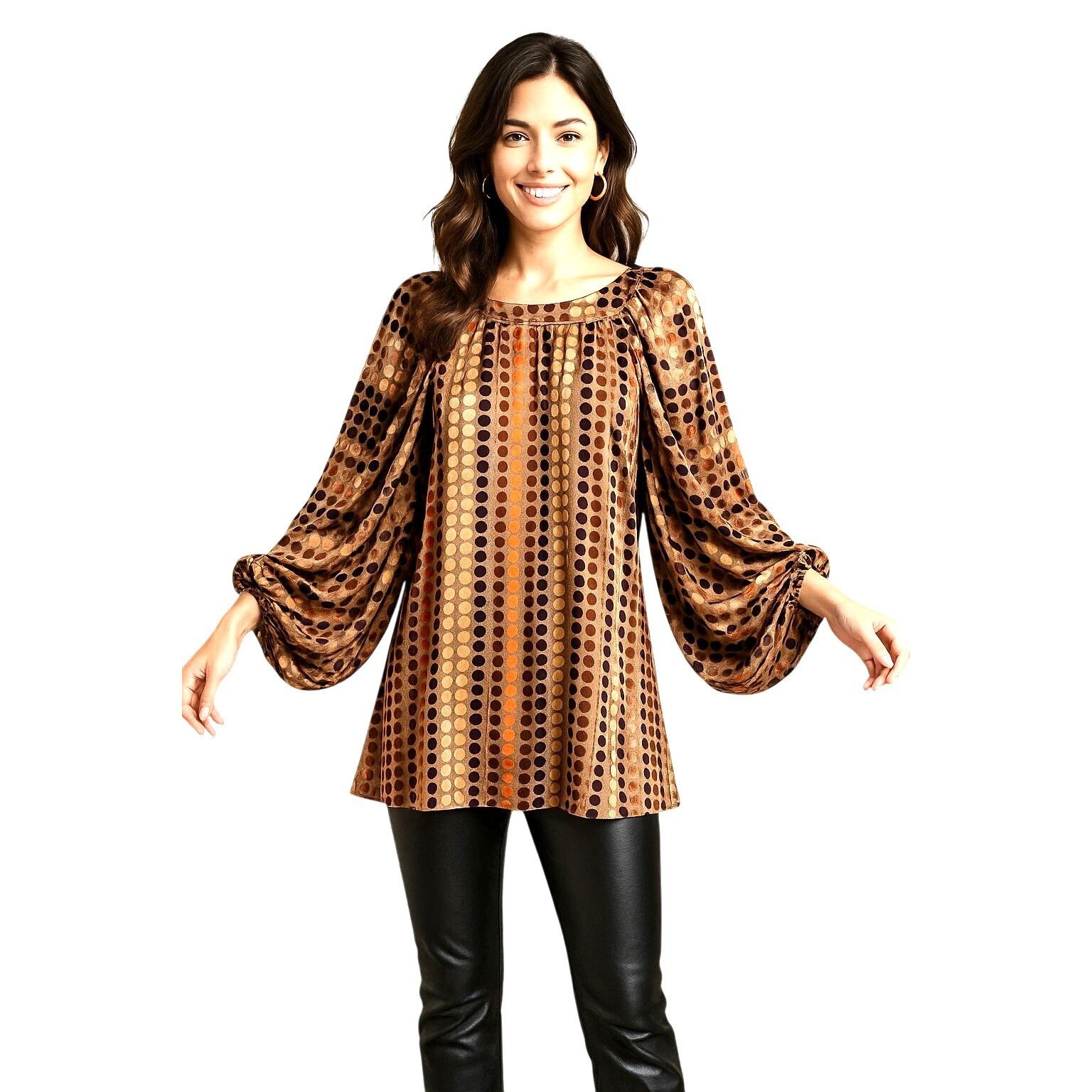 Other LaRok Silk Blend Tunic Dress Velvet Dot Ruched Sheer Sleeve Size S / US 4 / IT 40 - 3 Thumbnail