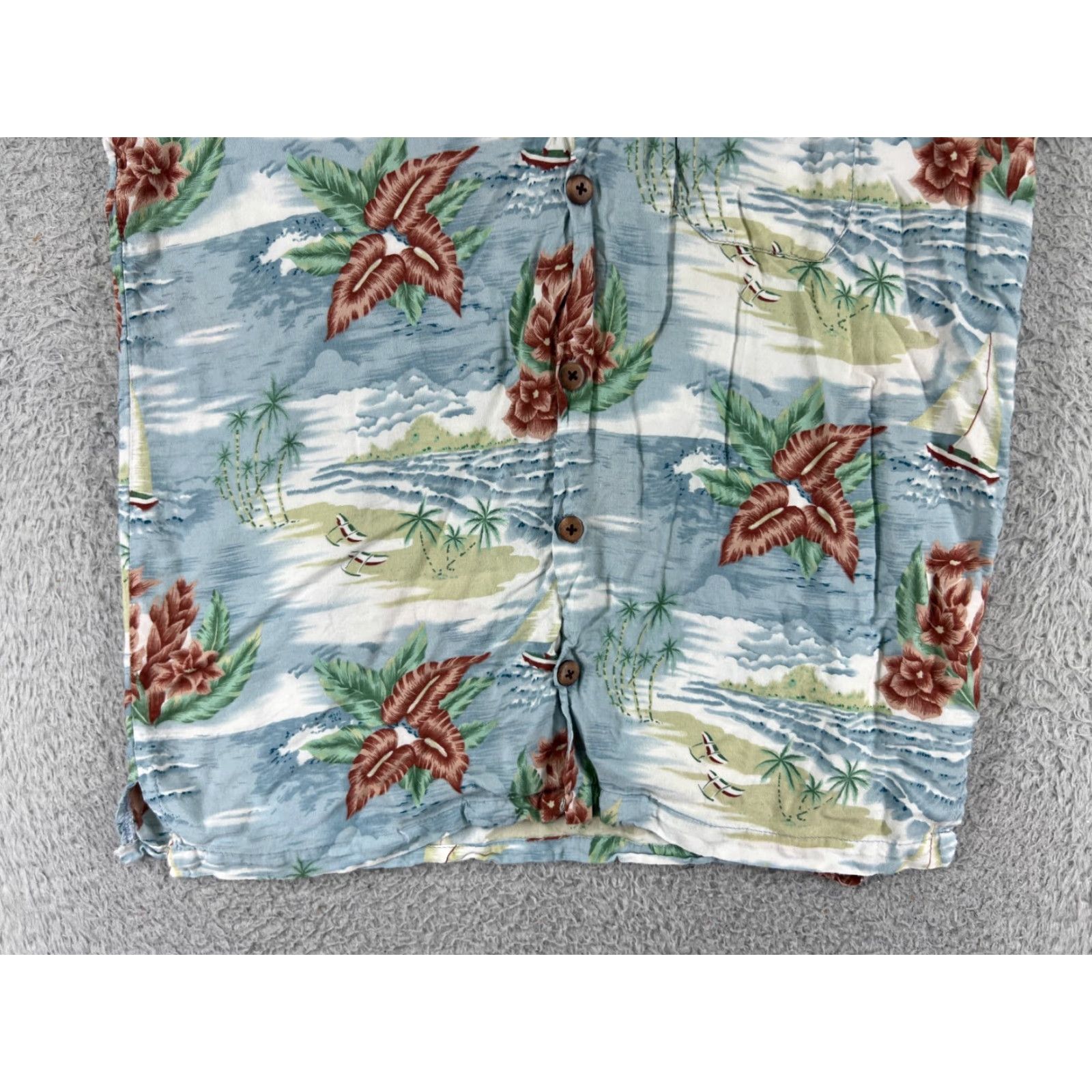 Vintage InGear Shirt Womens L Blue Hawaiian Floral Palm Print Button-Up 100% Rayon Size L / US 10 / IT 46 - 7 Thumbnail
