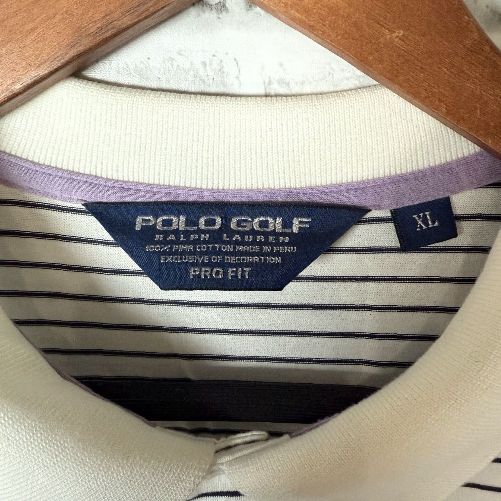 Ralph Lauren VINTAGE Ralph Lauren Golf Striped Pro Fit Polo Mens XL White Size US XL / EU 56 / 4 - 4 Thumbnail