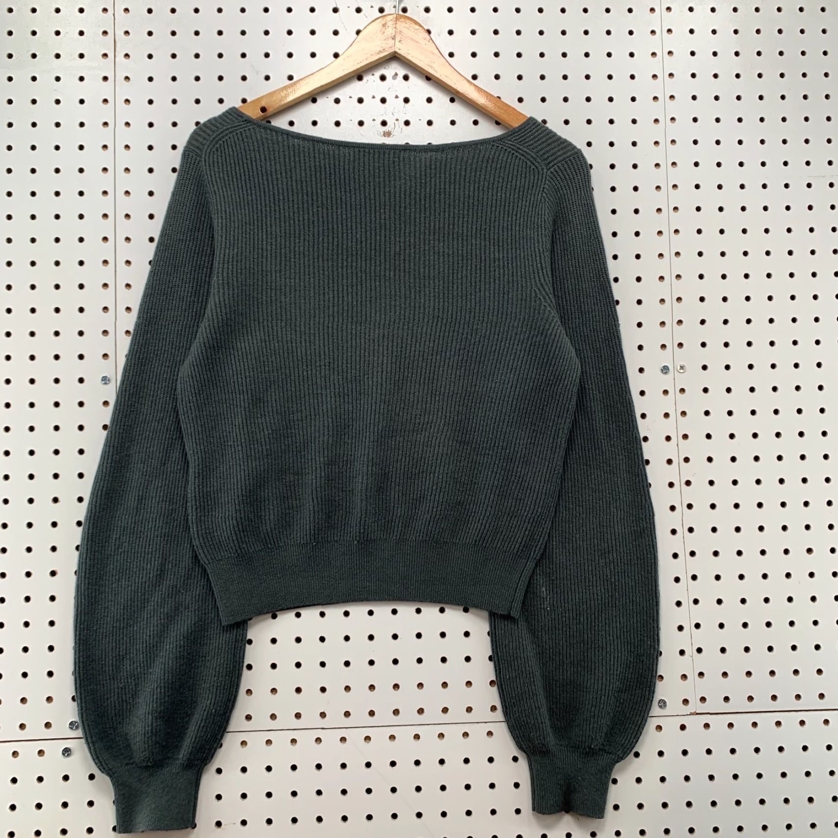 Vintage Babaton Wool Blend Knit Sweater Womens Small Gray Cropped Ribbed Long Sleeve Balloon Sleeve Size S / US 4 / IT 40 - 2 Thumbnail