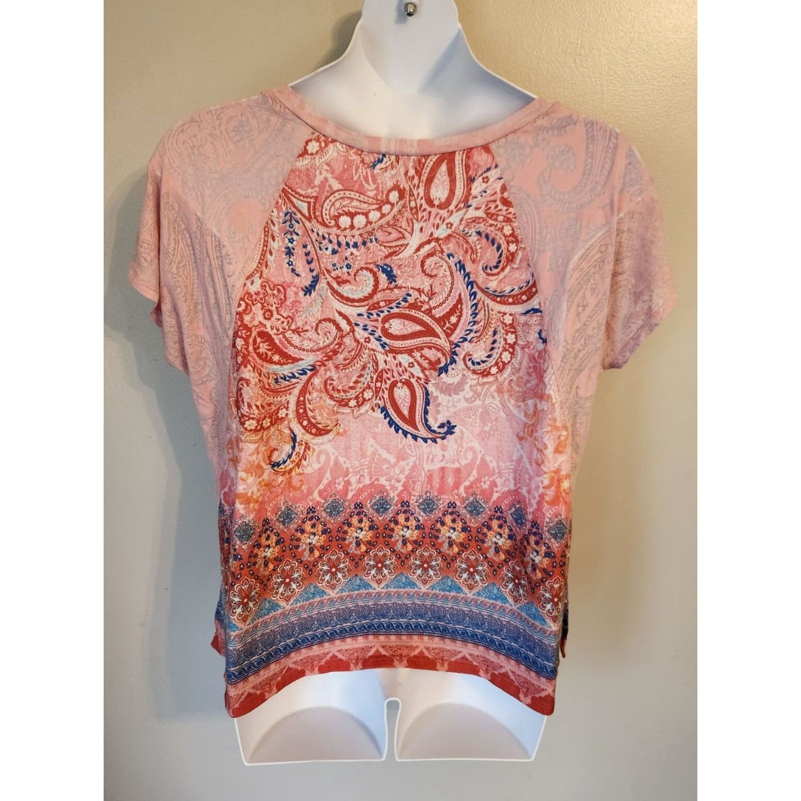 Avenue Avenue Paisley Semi Sheer Studded Casual Top Shirt 18/20 Plus Size Multicolor Short Sleeve Round Neck Size XXL / US 16-18 / IT 52-54 - 5 Thumbnail