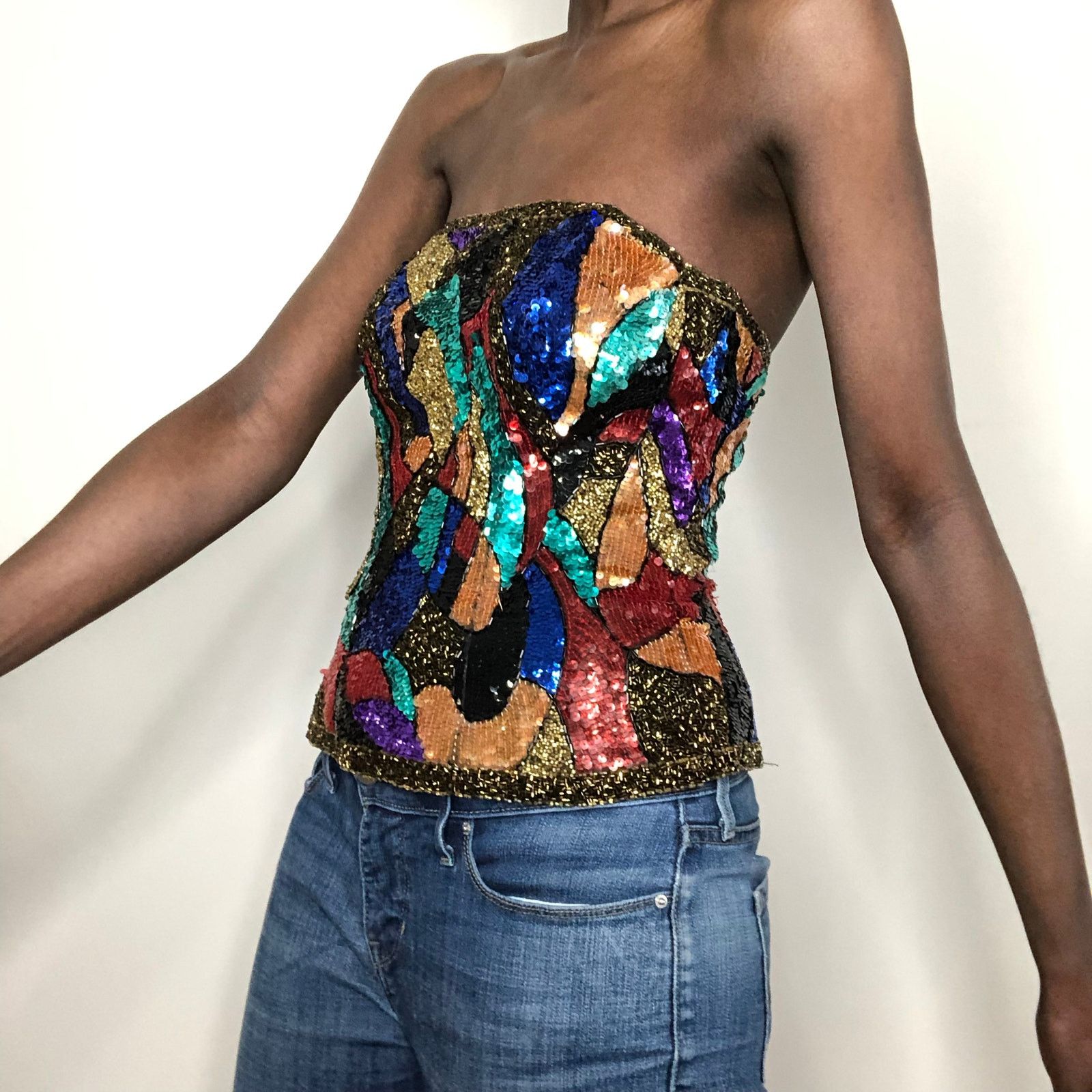 Oleg Cassini VTG Oleg Cassini Black Tie Silk Beaded Sequin Corset Size M / US 6-8 / IT 42-44 - 3 Thumbnail