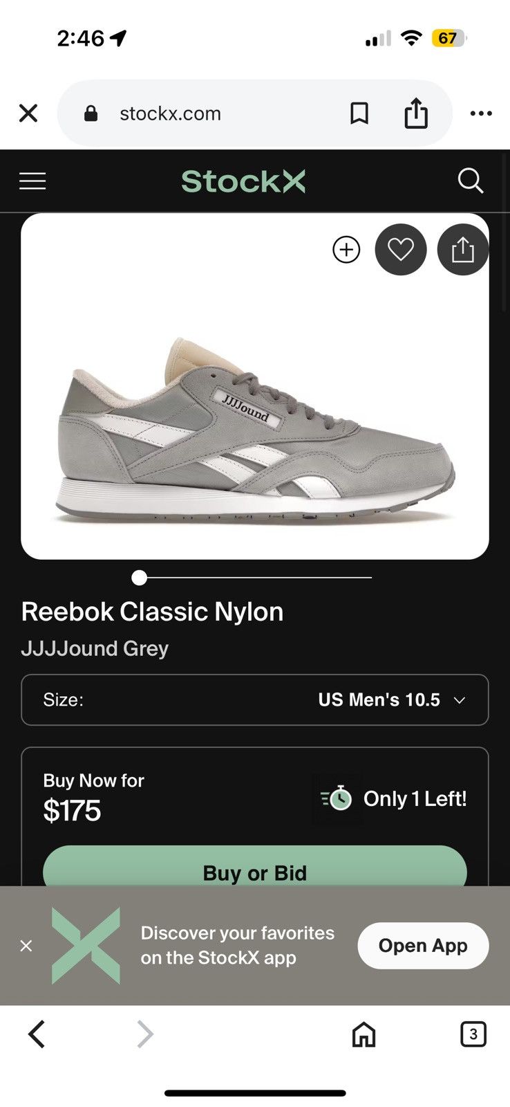 JJJJound × Reebok Reebok x JJJJound Classic Nylon “Grey” Size US 10.5 / EU 43-44 - 2 Thumbnail