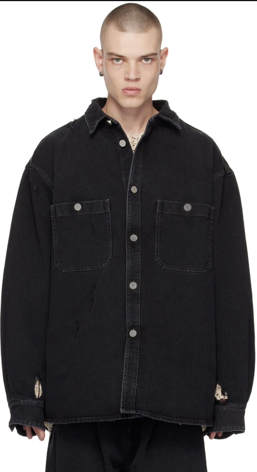 Hed Mayner Hed Mayner Black Distressed Denim Shirt Jacket Size US S / EU 44-46 / 1 - 10 Thumbnail