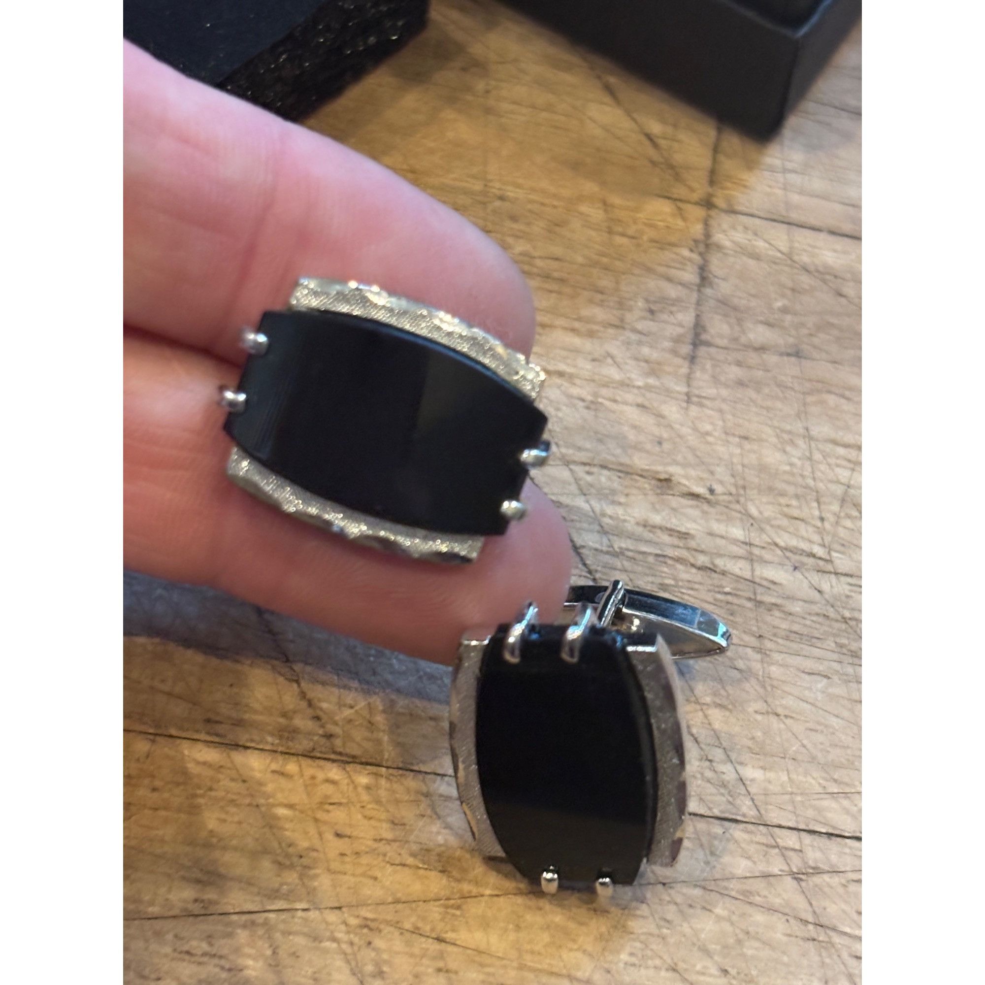 Other Vintage Silver & Black Cufflinks With Box Size ONE SIZE - 6 Thumbnail