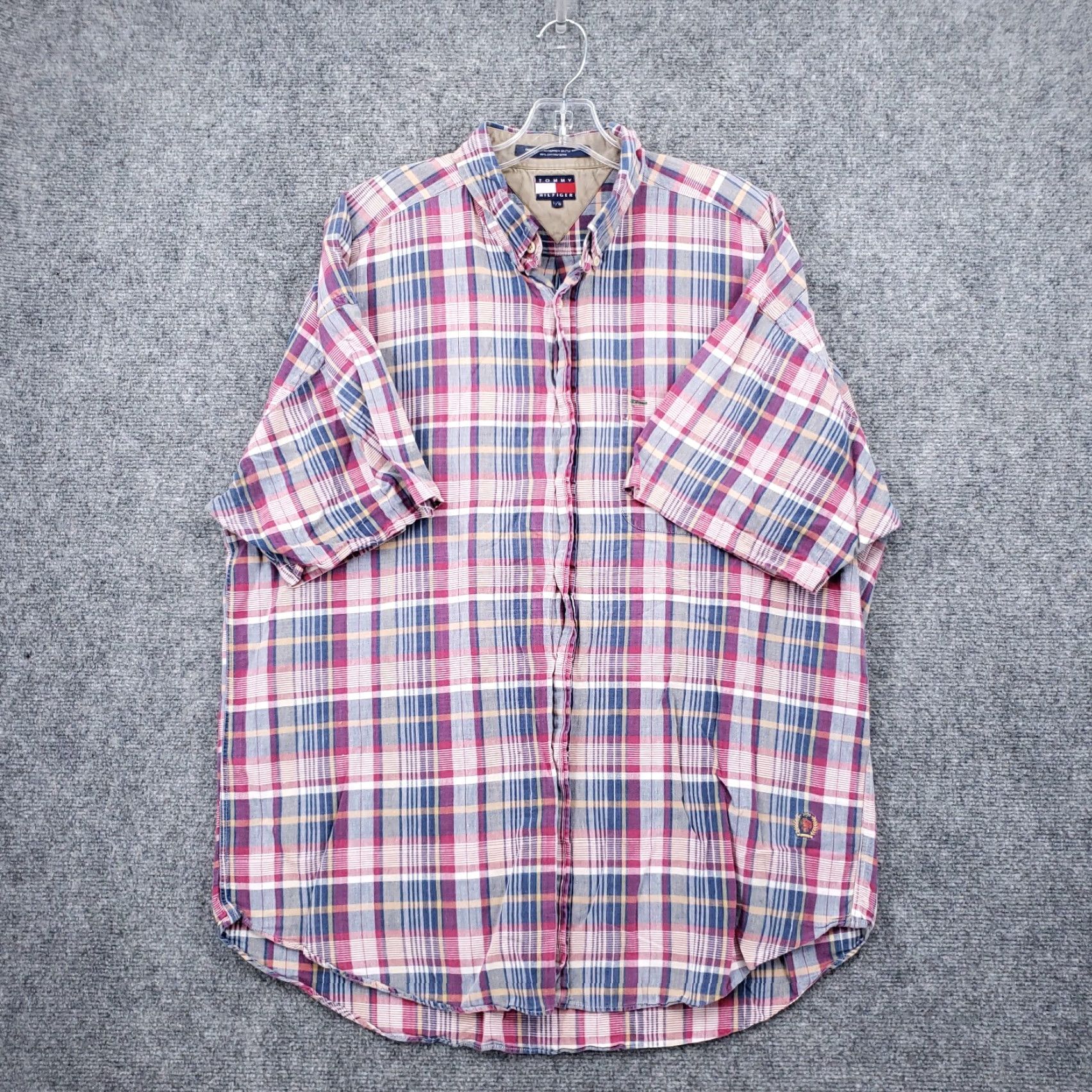 Tommy Hilfiger Tommy Hilfiger Shirt Mens L Large Red Blue Plaid Short Sleeve Button Up Collared Size US L / EU 52-54 / 3 - 2 Thumbnail