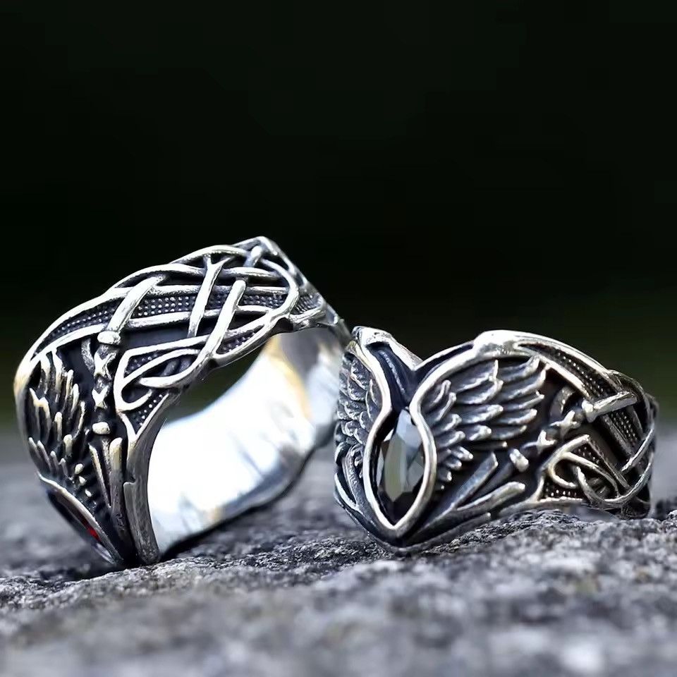 Jewelry Angel Wings Black Gems Stone Ring Size ONE SIZE - 2 Thumbnail