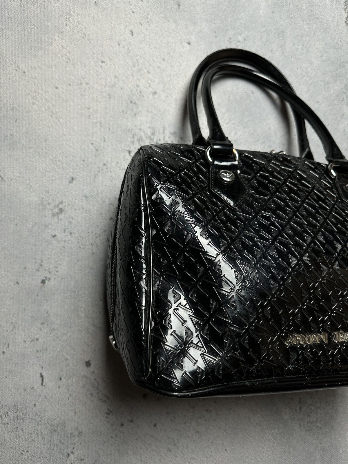 Armani Armani Jeans Tote Black Embossed Patent PVC Satchel Bag y2k Size ONE SIZE - 3 Thumbnail