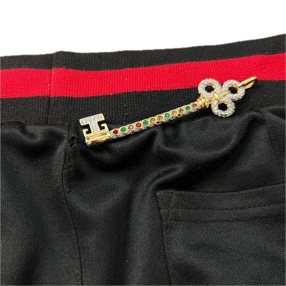 Designer Red and Black Pinstripe Zip Leg Sweatpants Size US 31 - 7 Thumbnail