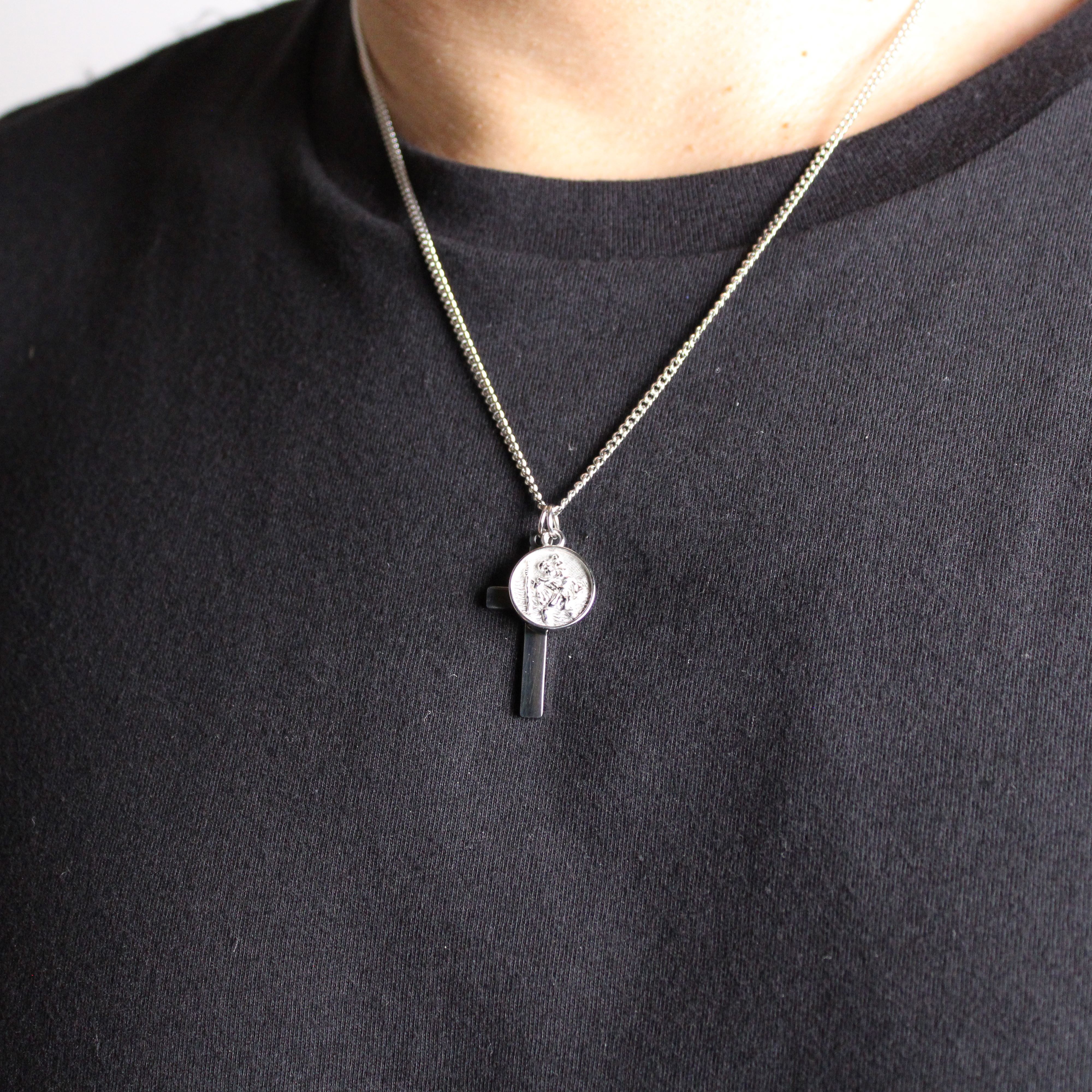 Jewelry Silver Cross & Saint Christopher Pendant Set Size ONE SIZE - 3 Thumbnail