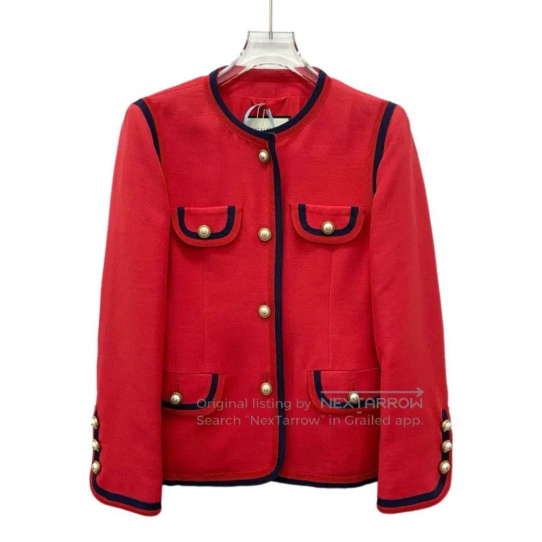 Gucci Gucci Red mulberry silk multi-pocket round neck single-bre Size XS / US 0-2 / IT 36-38 - 1 Thumbnail