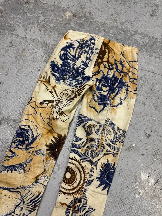 Roberto Cavalli 2000s Cavalli Class Eagle Boat Tatoo Beige Pants Size 24" / US 00 / IT 34 - 3 Thumbnail