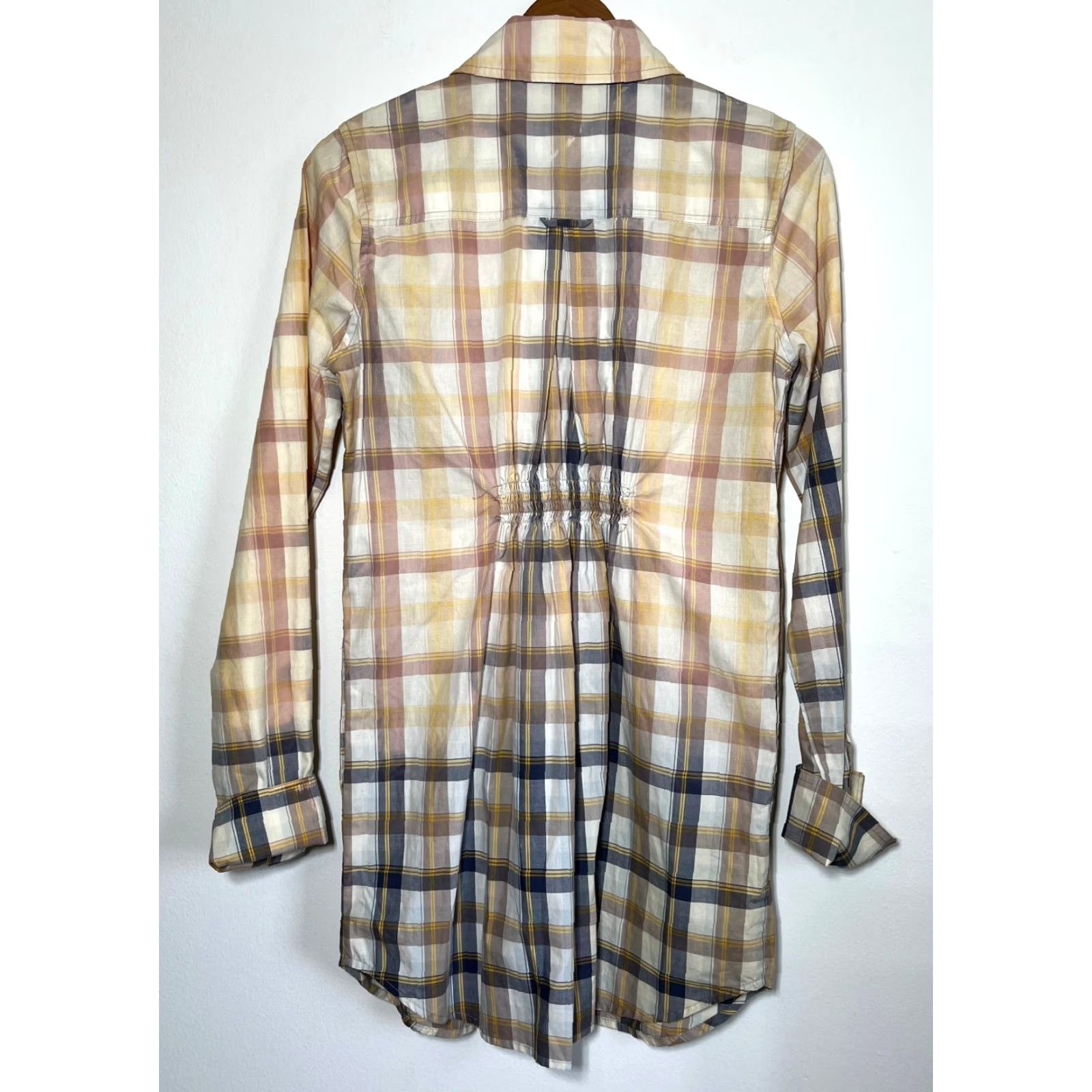 Free People NWT Free People Tunic Top Women's Navy Plaid Size 8 Button-Up Collared Long Sleeve 100% Cotton Oversized Casual City Classic Size M / US 6-8 / IT 42-44 - 2 Thumbnail