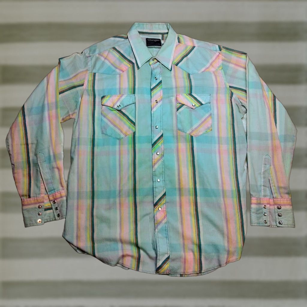 Wrangler Wrangler Vtg 90s Pastel Stripe Pearl Snap Button-Down Shirt Western Rodeo XLT Mens Shirt Size US XL / EU 56 / 4 - 1 Thumbnail
