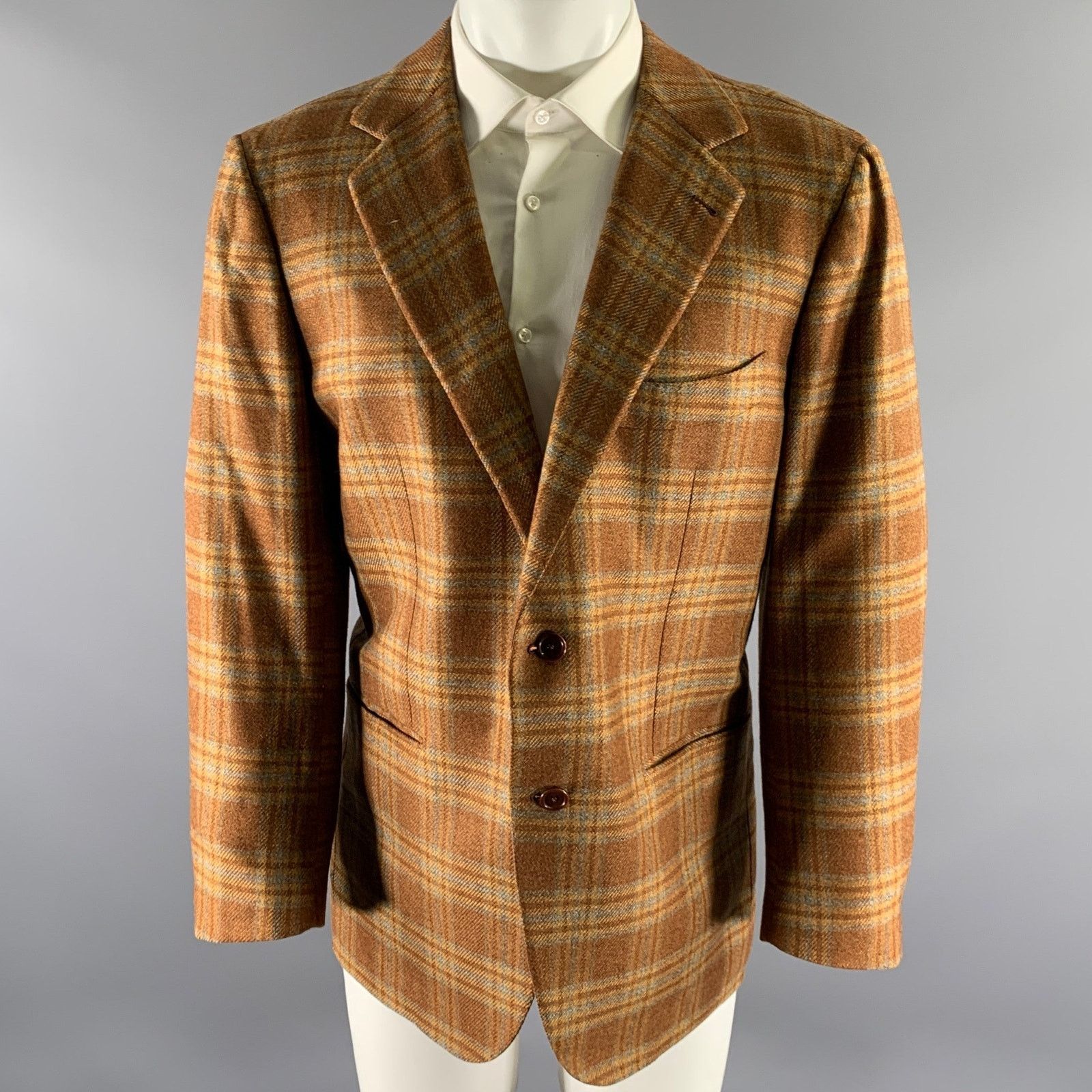 Other BORRELLI Brown Camel Plaid Cashmere Notch Lapel Sport Coat Size 44R - 1 Thumbnail
