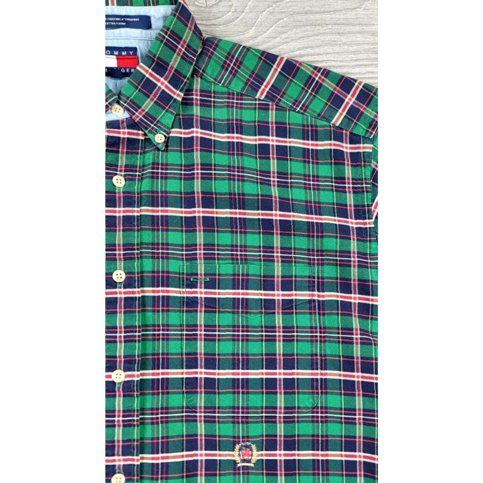 Tommy Hilfiger VINTAGE Tommy Hilfiger Shirt Men's Plaid Button-Up Short Sleeve M Green 90s Crest Logo Size US M / EU 48-50 / 2 - 4 Thumbnail