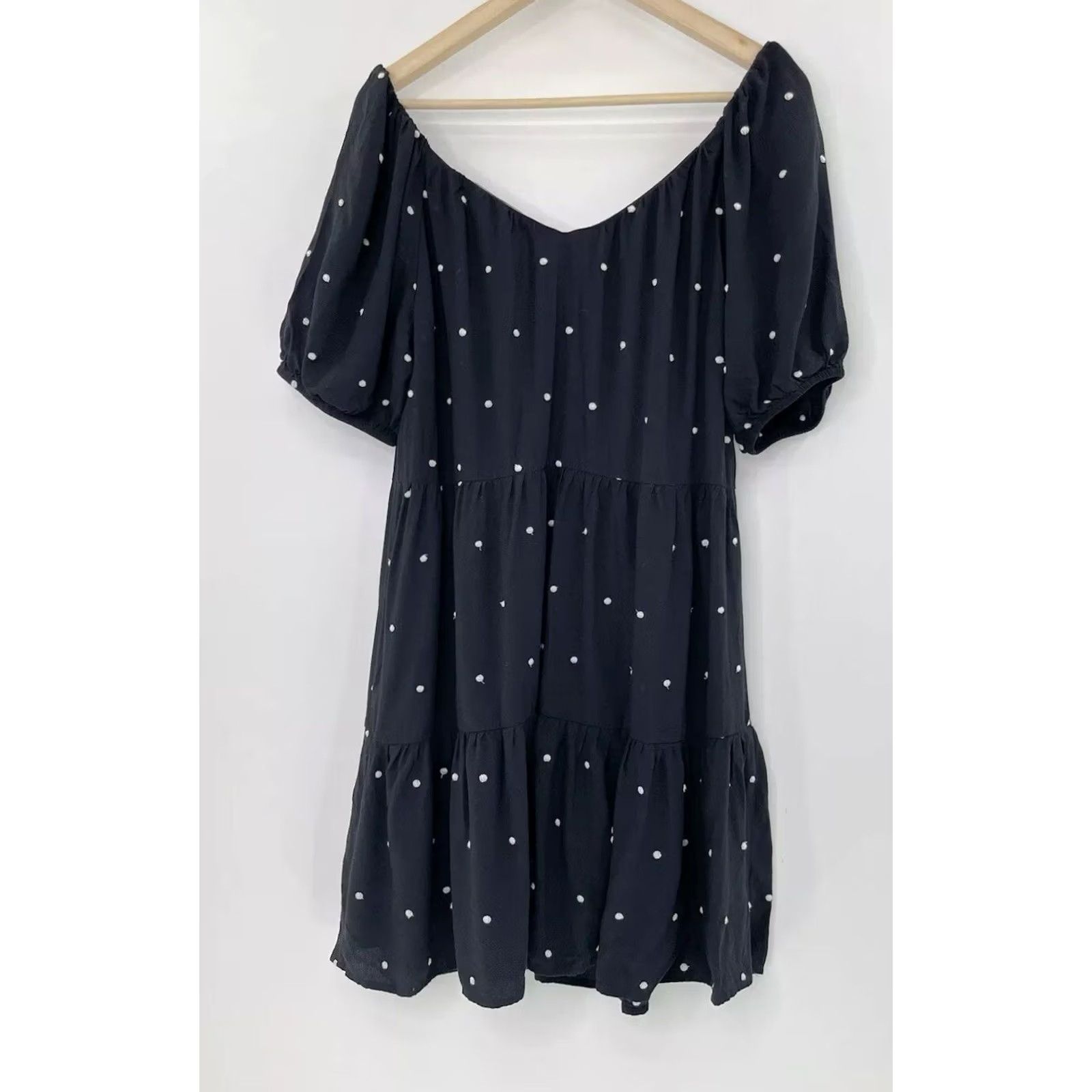 Loft Output: Loft Tiered Black White Embroidered Polka Dot Puff Sleeve Swing Dress, M, SU’ 23 Size M / US 6-8 / IT 42-44 - 2 Thumbnail