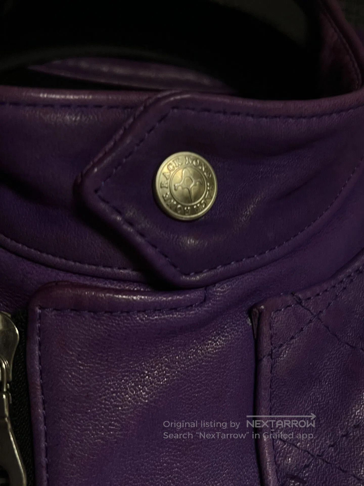 Backbone purple vintage leather motorcycle jacket. Size US L / EU 52-54 / 3 - 8 Thumbnail