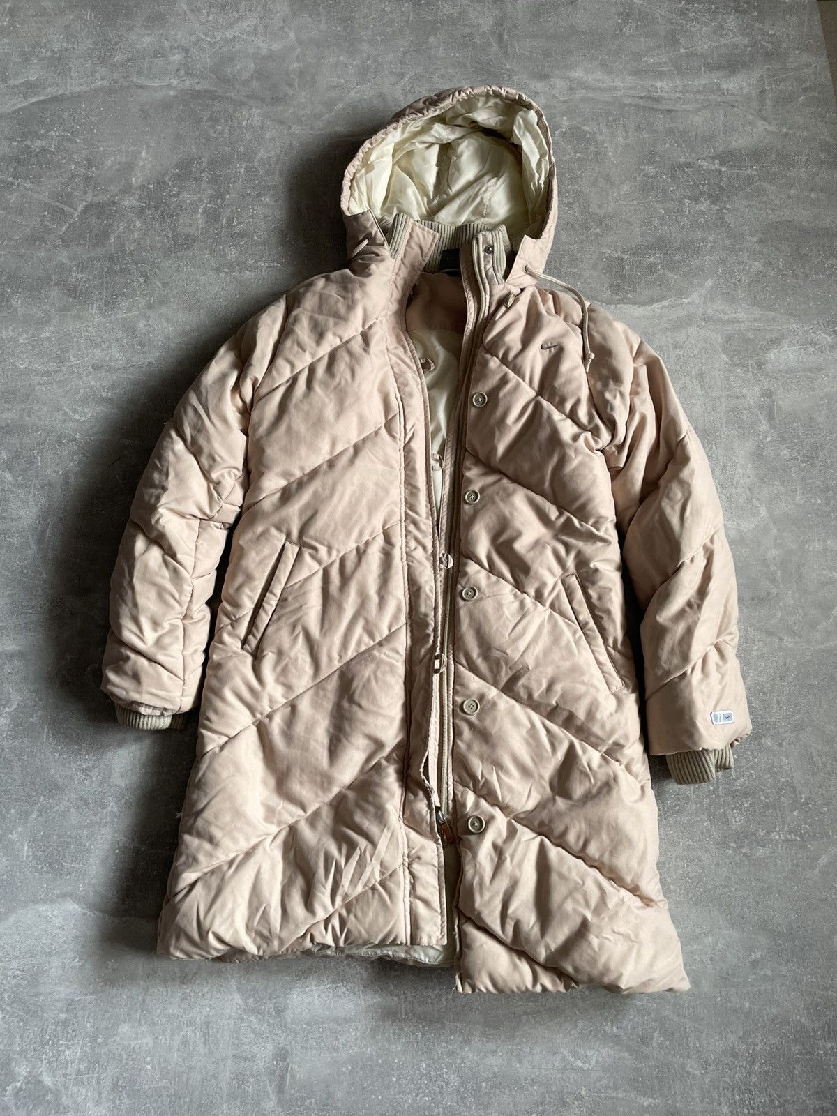 Nike Y2K Vintage Nike Puffer Jacket coat down bomber swoosh beige Size M / US 6-8 / IT 42-44 - 1 Thumbnail